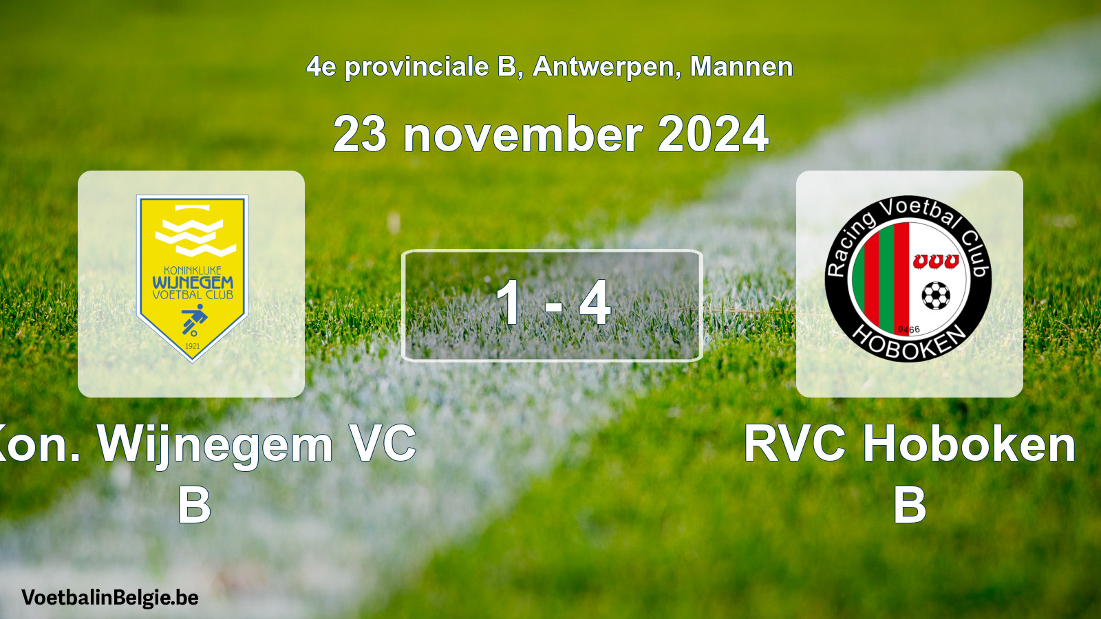 Gespeelde wedstrijd mannenvoetbal: Kon. Wijnegem VC B - RVC Hoboken B 1 - 4 (23 november 2024)