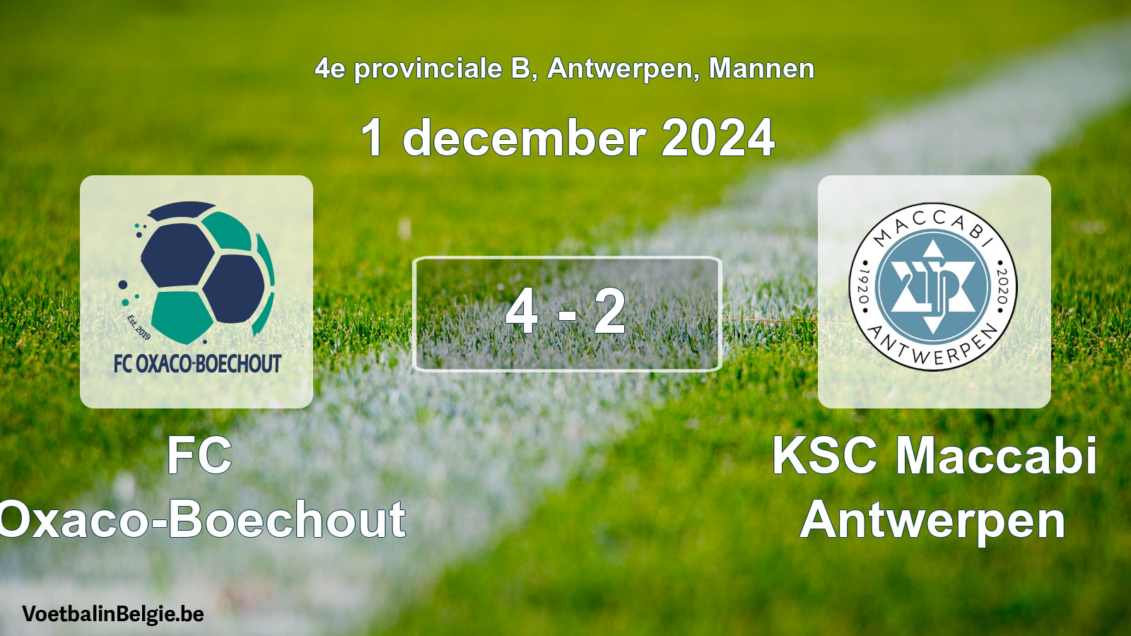 Gespeelde wedstrijd mannenvoetbal: FC Oxaco-Boechout - KSC Maccabi Antwerpen 4 - 2 (1 december 2024)
