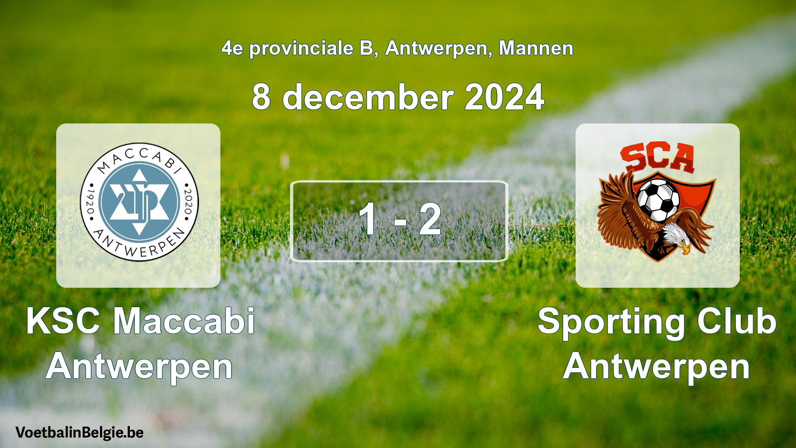 Gespeelde wedstrijd mannenvoetbal: KSC Maccabi Antwerpen - Sporting Club Antwerpen 1 - 2 (8 december 2024)