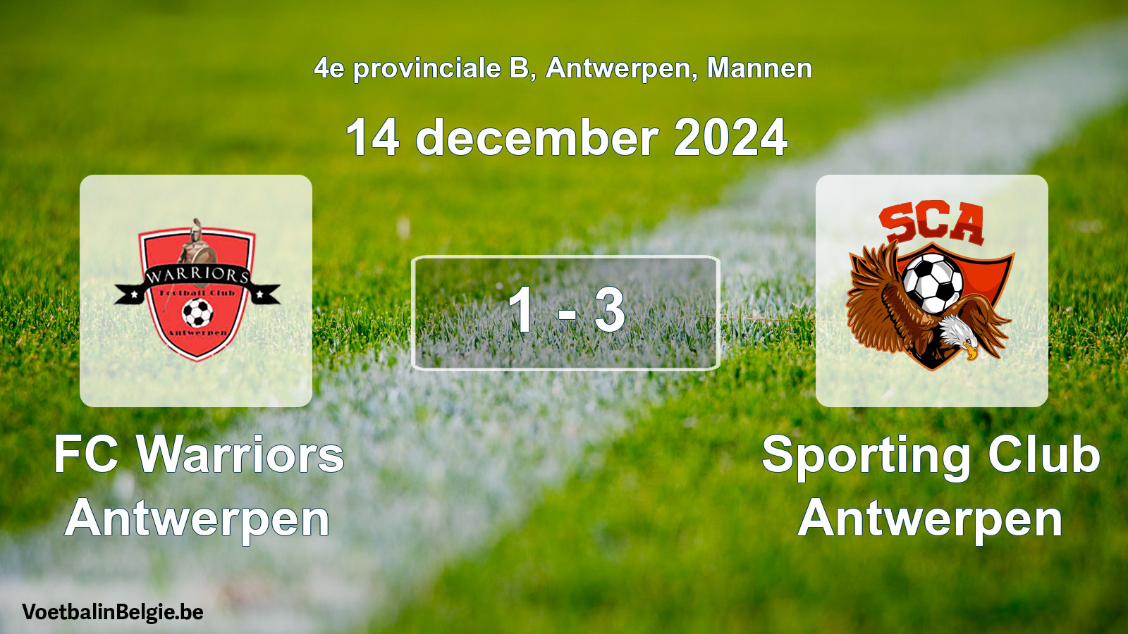 Gespeelde wedstrijd mannenvoetbal: FC Warriors Antwerpen - Sporting Club Antwerpen 1 - 3 (14 december 2024)