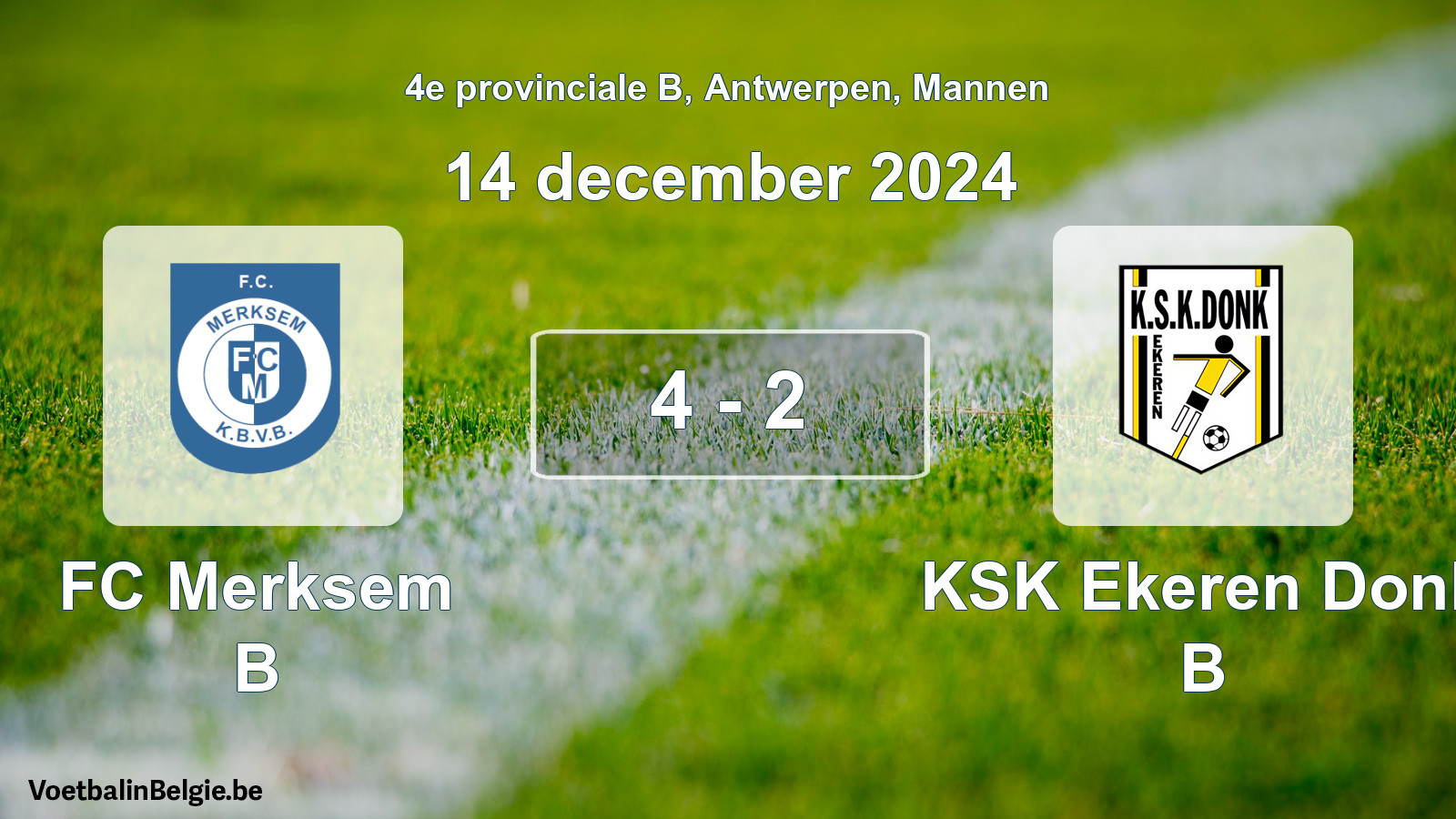Gespeelde wedstrijd mannenvoetbal: FC Merksem B - KSK Ekeren Donk B 4 - 2 (14 december 2024)