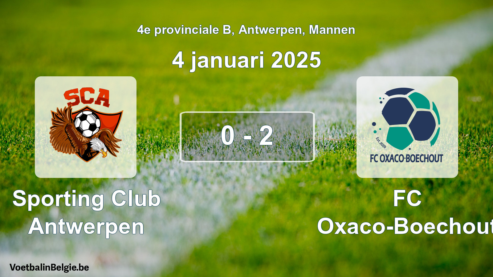 Gespeelde wedstrijd mannenvoetbal: Sporting Club Antwerpen - FC Oxaco-Boechout 0 - 2 (4 januari 2025)