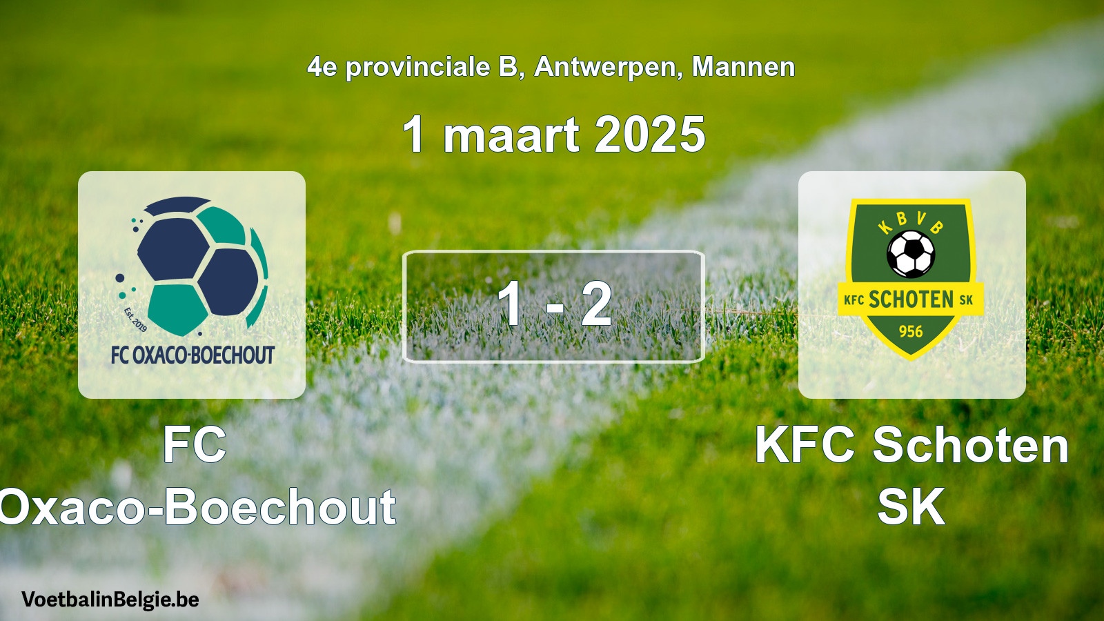 Gespeelde wedstrijd mannenvoetbal: FC Oxaco-Boechout - KFC Schoten SK 1 - 2 (1 maart 2025)