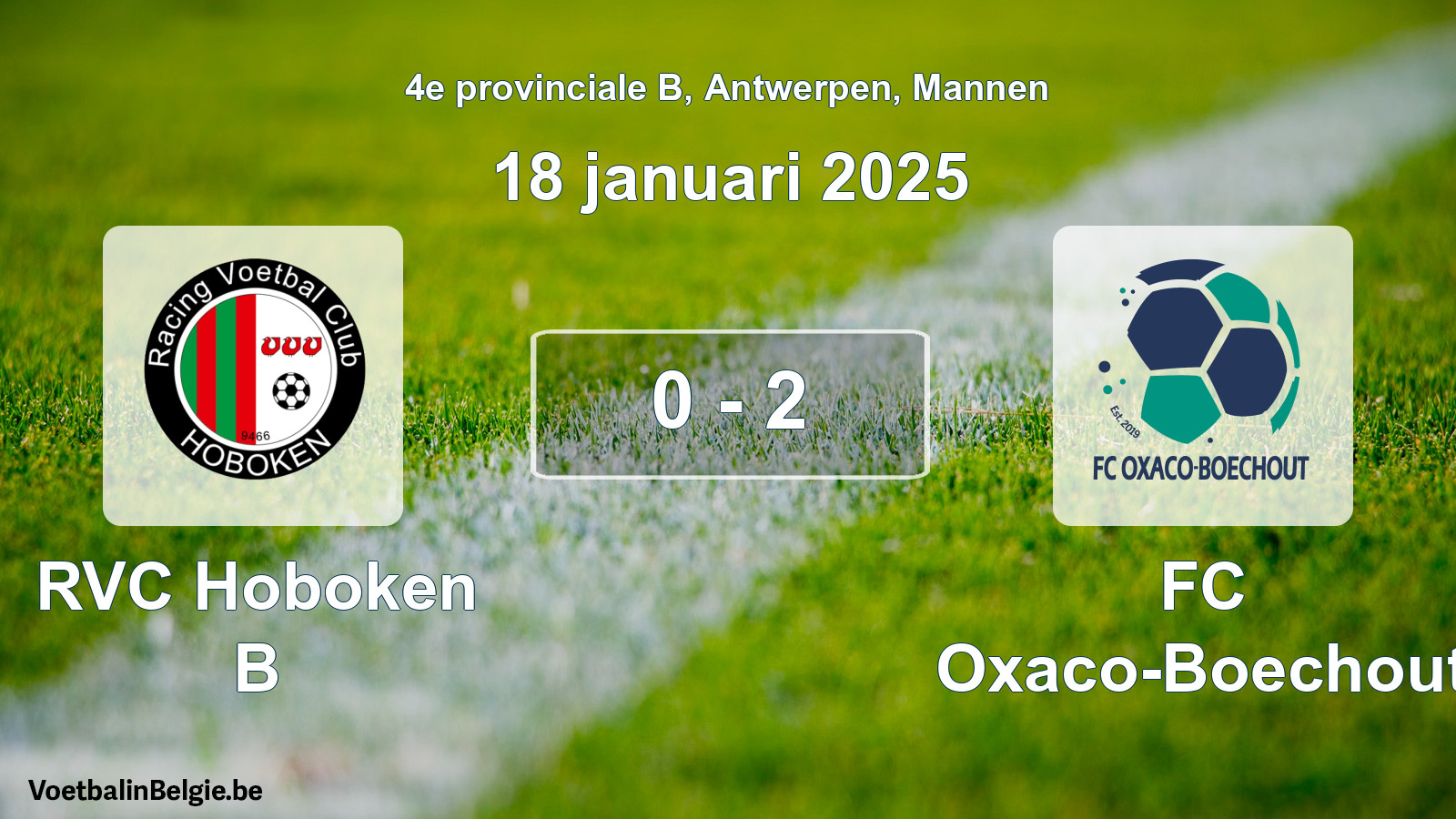 Gespeelde wedstrijd mannenvoetbal: RVC Hoboken B - FC Oxaco-Boechout 0 - 2 (18 januari 2025)