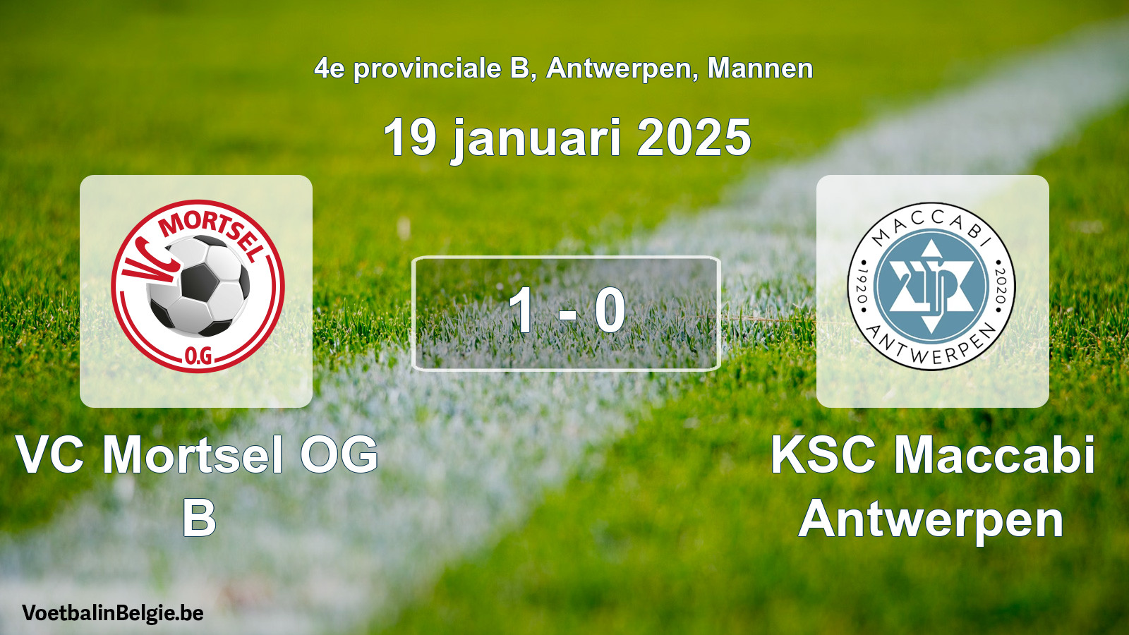 Gespeelde wedstrijd mannenvoetbal: VC Mortsel OG B - KSC Maccabi Antwerpen 1 - 0 (19 januari 2025)