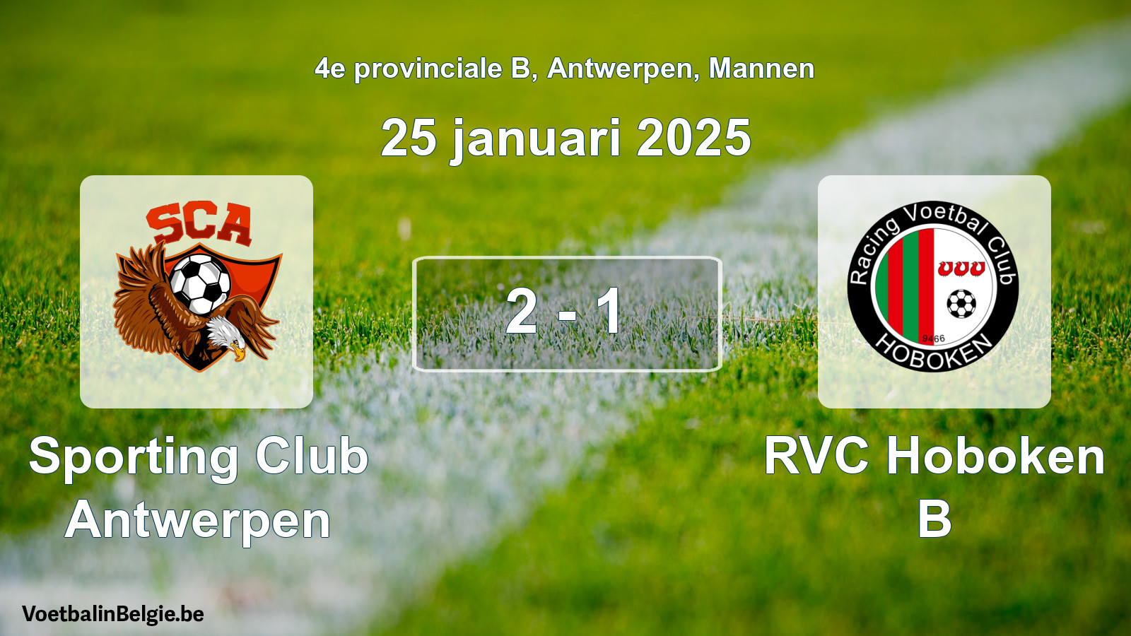 Gespeelde wedstrijd mannenvoetbal: Sporting Club Antwerpen - RVC Hoboken B 2 - 1 (25 januari 2025)