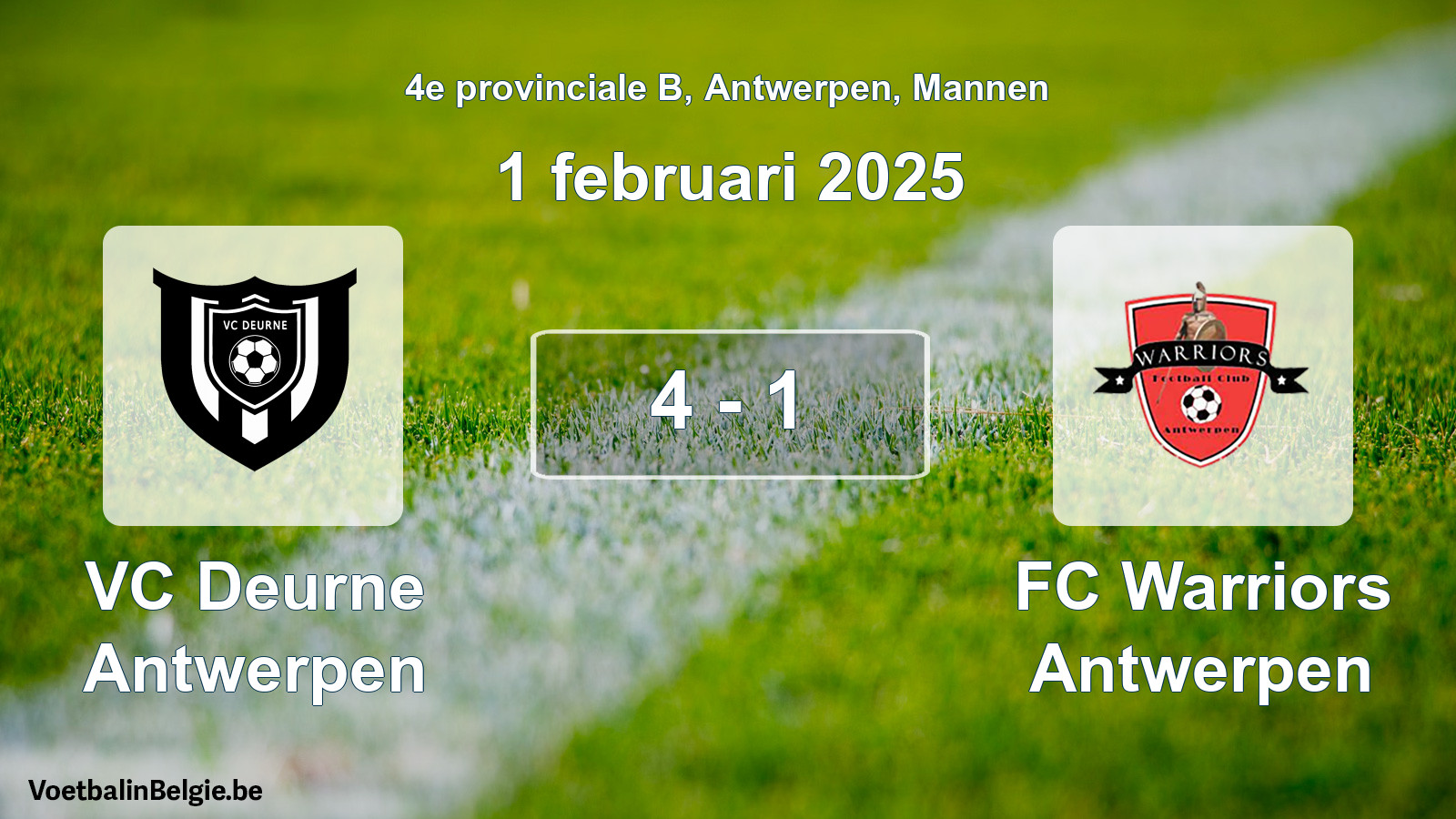 Gespeelde wedstrijd mannenvoetbal: VC Deurne Antwerpen - FC Warriors Antwerpen 4 - 1 (1 februari 2025)