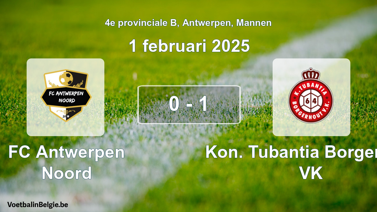 Gespeelde wedstrijd mannenvoetbal: FC Antwerpen Noord - Kon. Tubantia Borgerhout VK 0 - 1 (1 februari 2025)