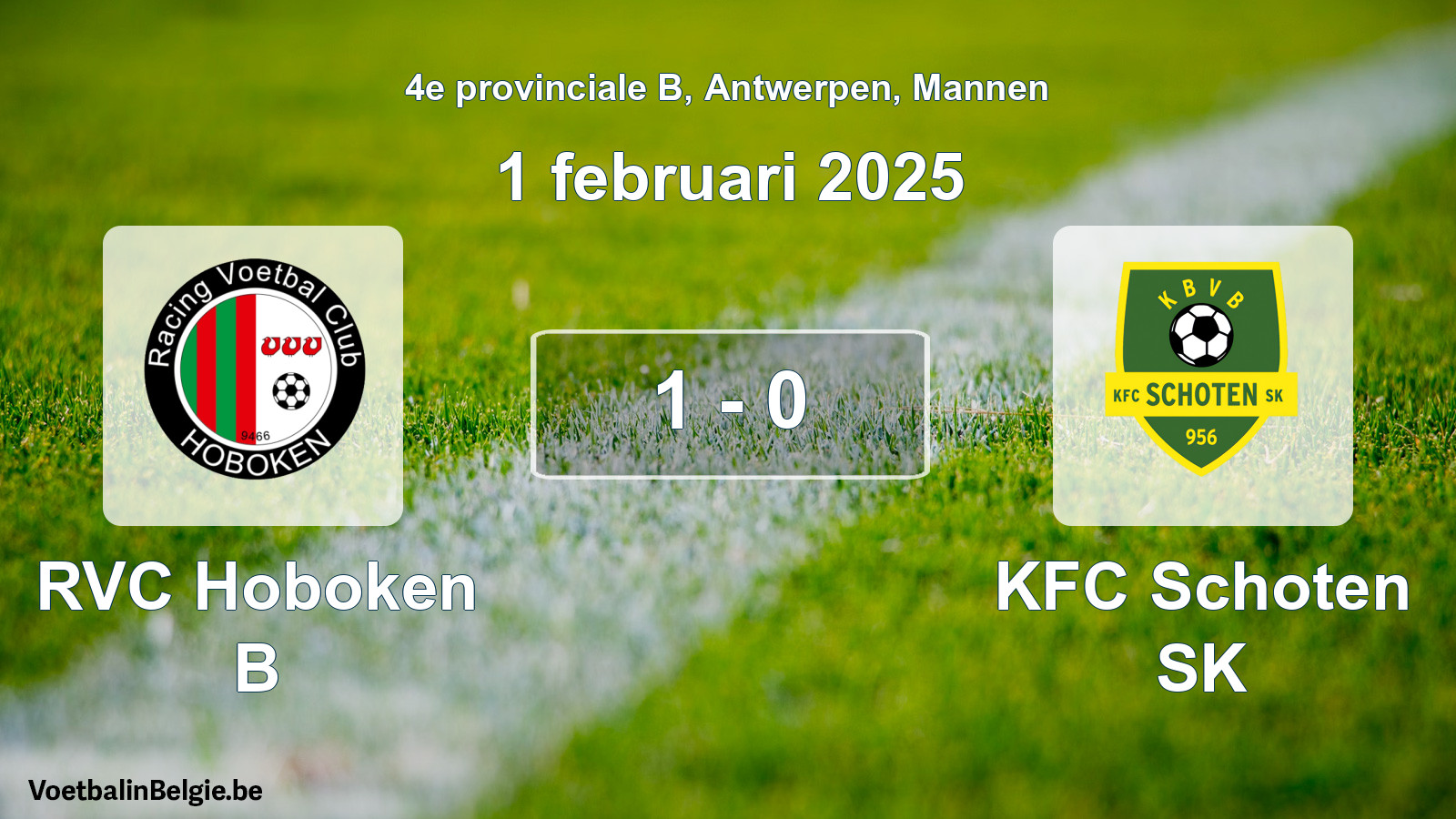 Gespeelde wedstrijd mannenvoetbal: RVC Hoboken B - KFC Schoten SK 1 - 0 (1 februari 2025)