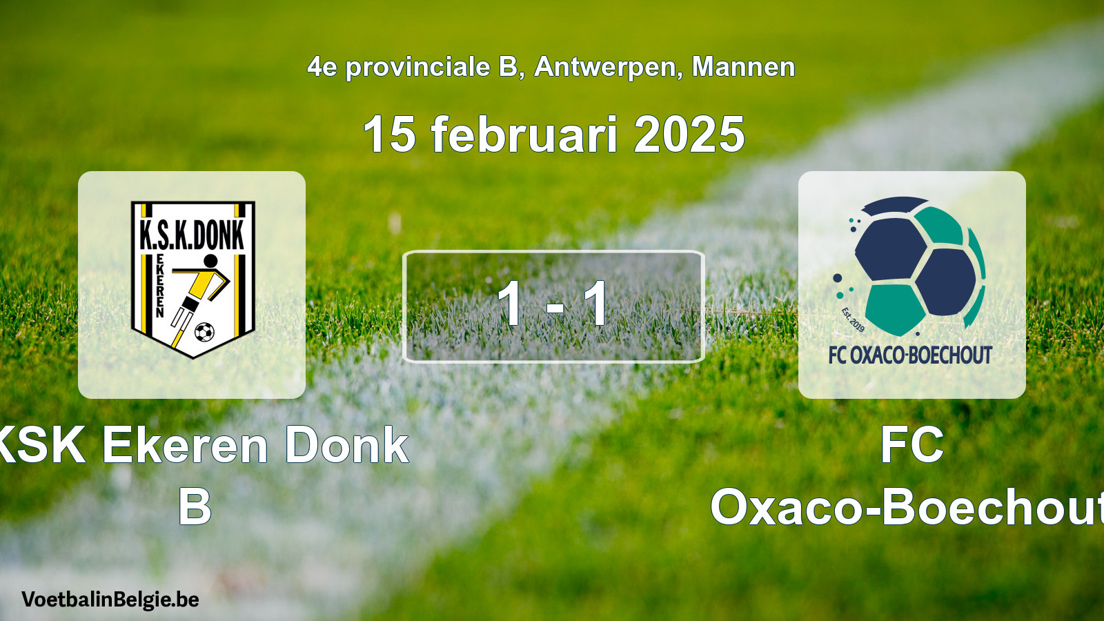 Gespeelde wedstrijd mannenvoetbal: KSK Ekeren Donk B - FC Oxaco-Boechout 1 - 1 (15 februari 2025)