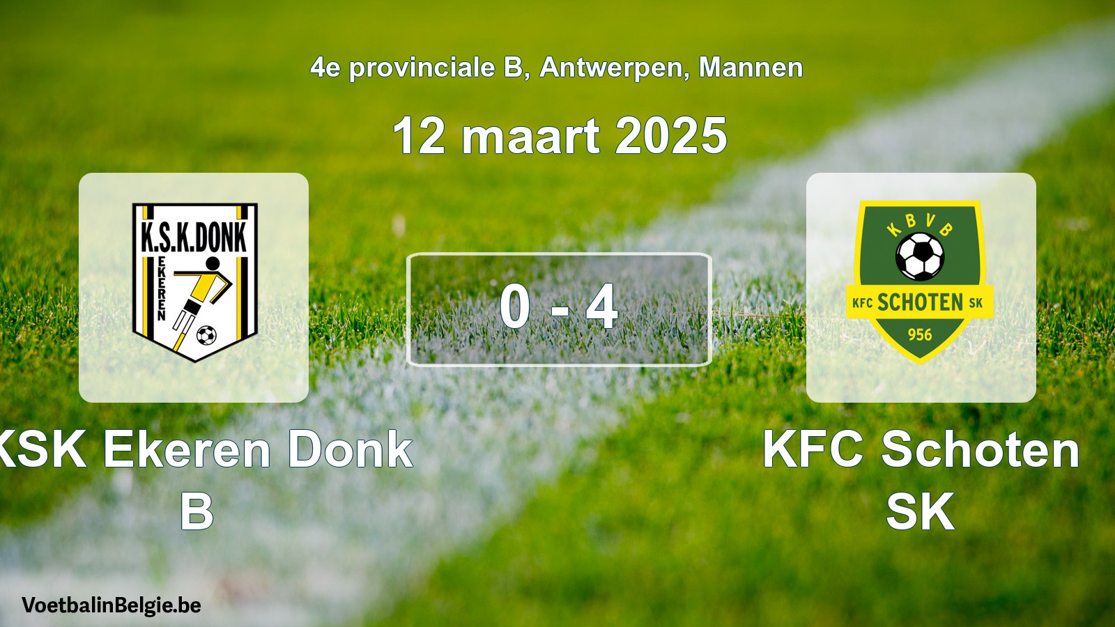 Gespeelde wedstrijd mannenvoetbal: KSK Ekeren Donk B - KFC Schoten SK 0 - 4 (12 maart 2025)