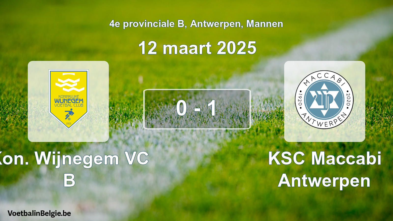 Gespeelde wedstrijd mannenvoetbal: Kon. Wijnegem VC B - KSC Maccabi Antwerpen 0 - 1 (12 maart 2025)