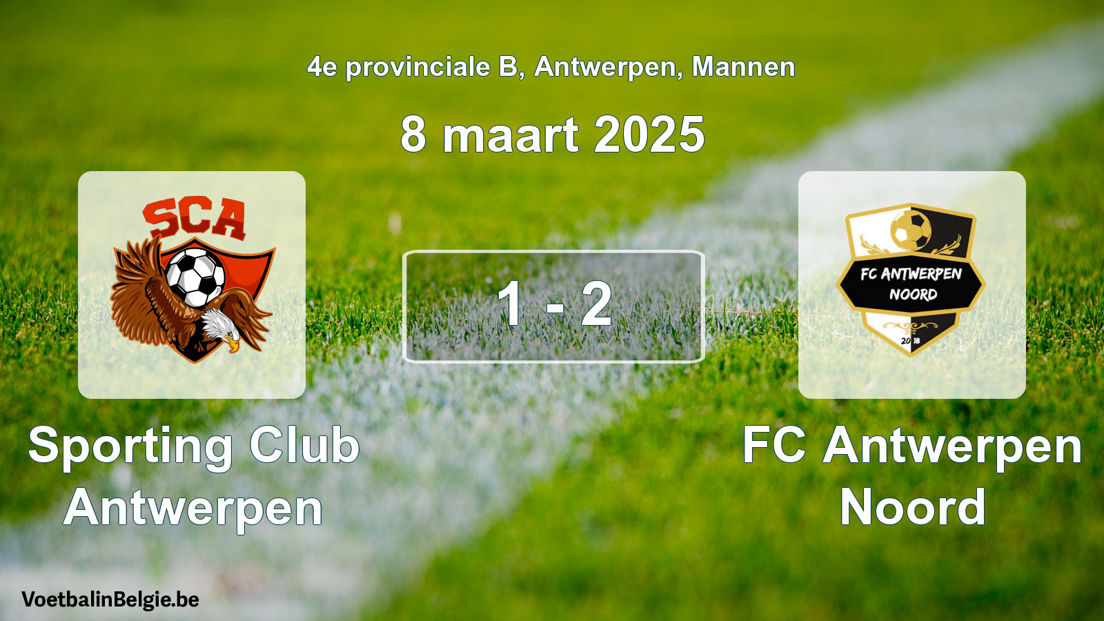 Gespeelde wedstrijd mannenvoetbal: Sporting Club Antwerpen - FC Antwerpen Noord 1 - 2 (8 maart 2025)