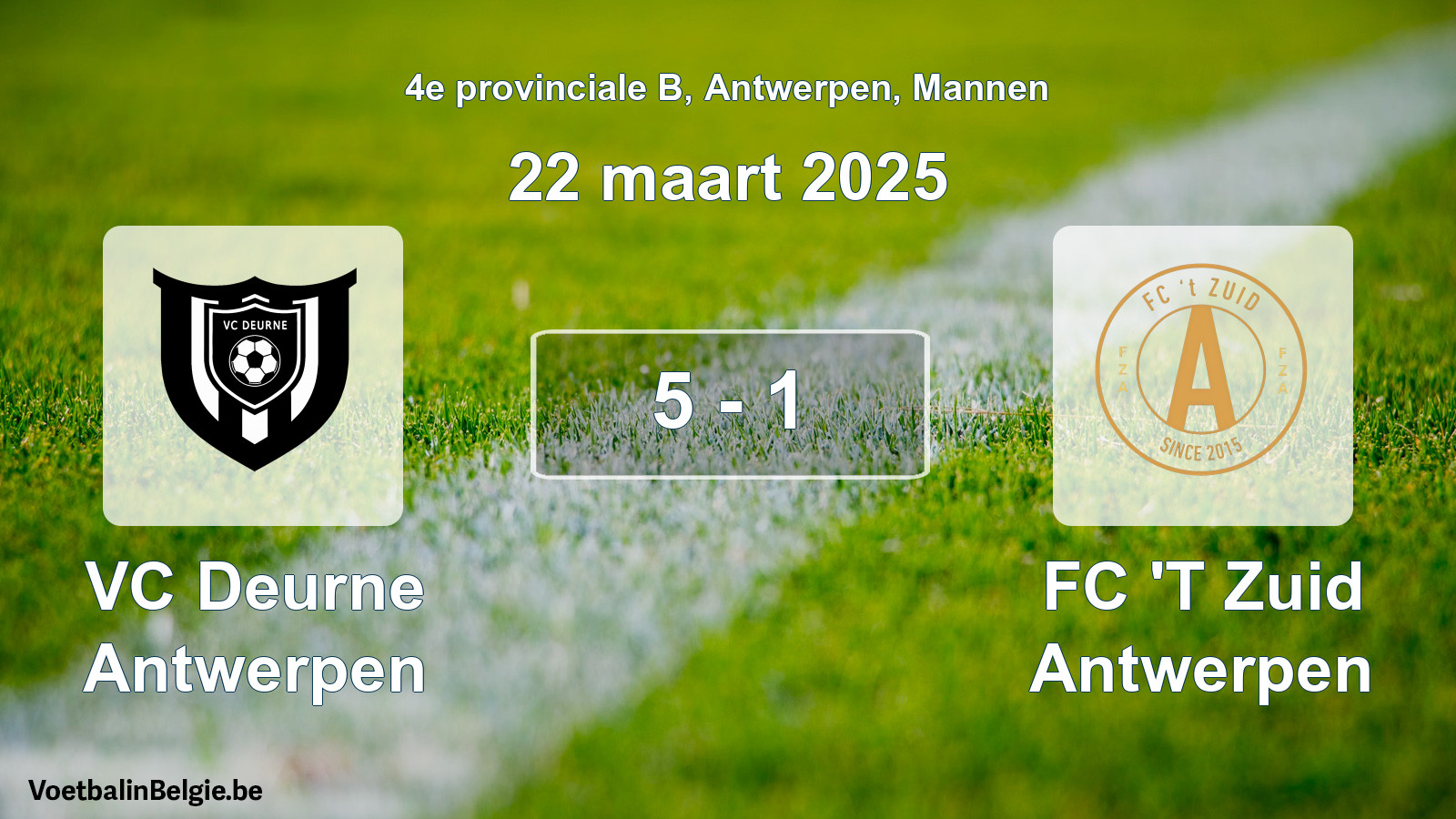 Gespeelde wedstrijd mannenvoetbal: VC Deurne Antwerpen - FC 'T Zuid Antwerpen 5 - 1 (22 maart 2025)