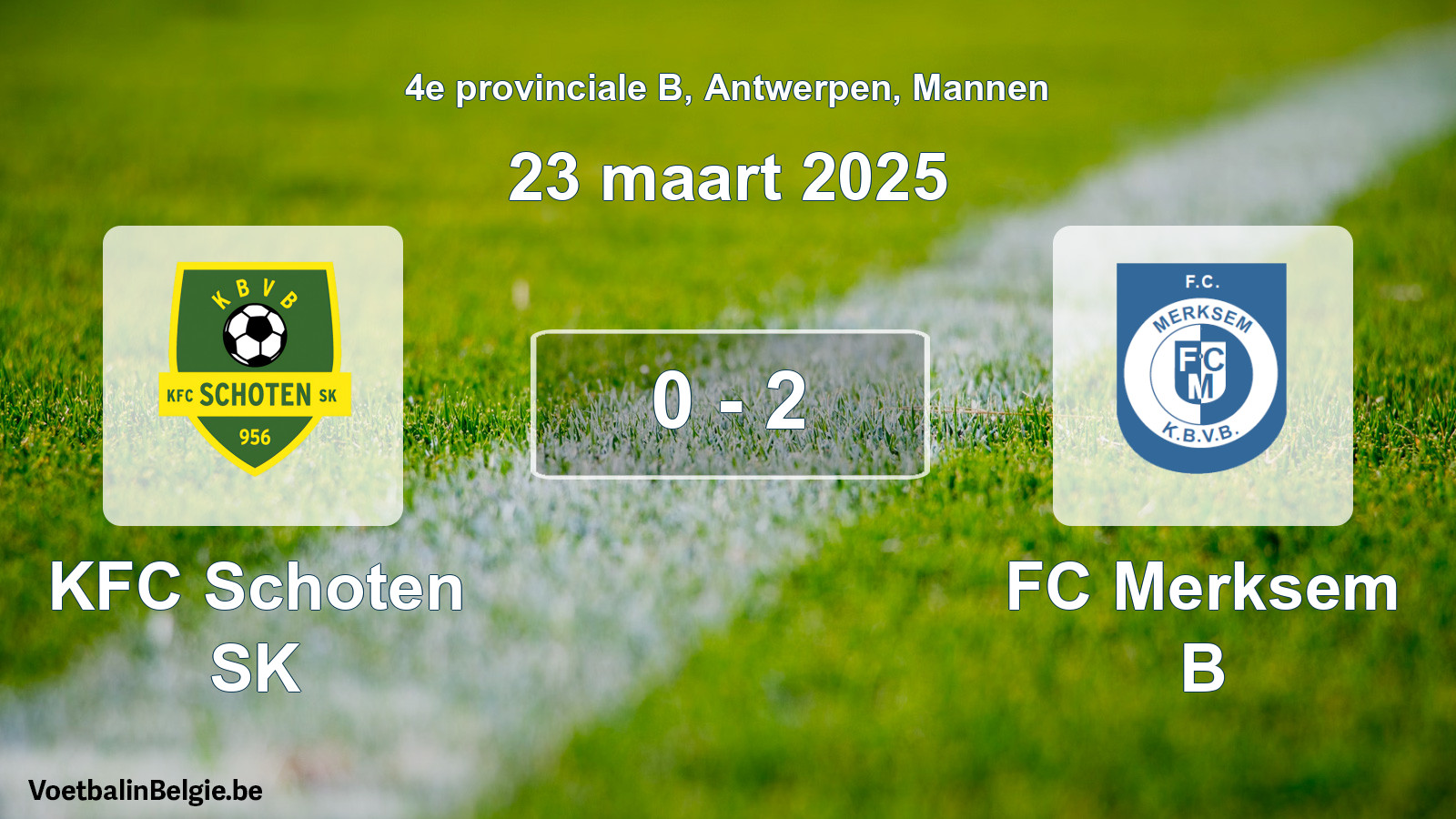 Gespeelde wedstrijd mannenvoetbal: KFC Schoten SK - FC Merksem B 0 - 2 (23 maart 2025)