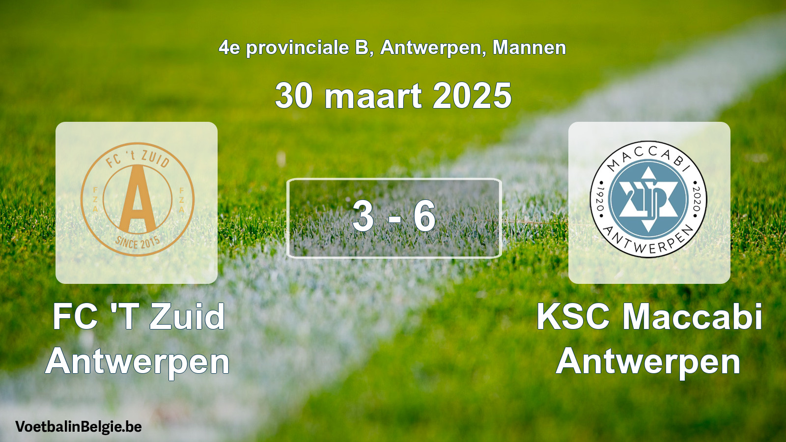 Gespeelde wedstrijd mannenvoetbal: FC 'T Zuid Antwerpen - KSC Maccabi Antwerpen 3 - 6 (30 maart 2025)