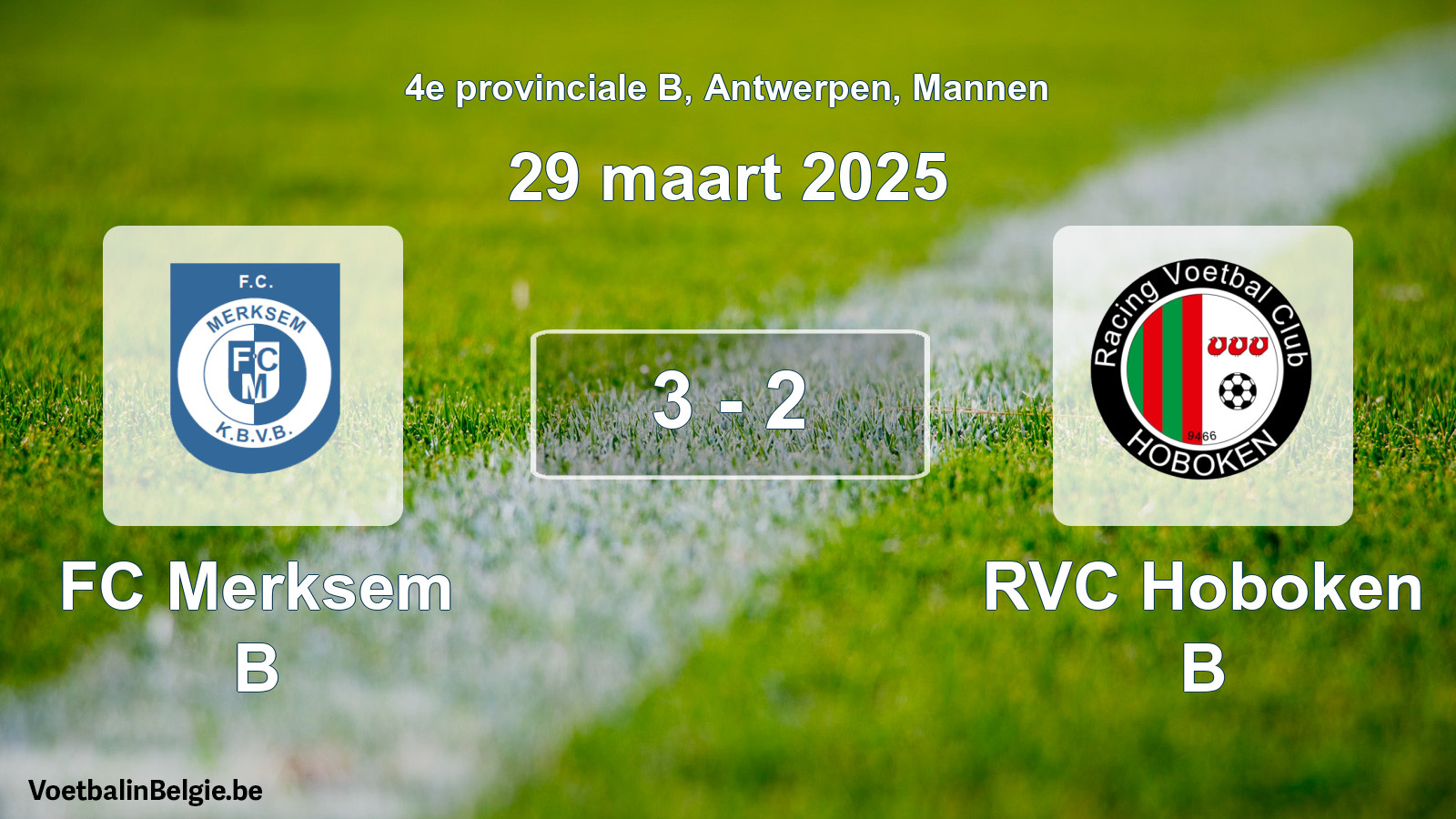 Gespeelde wedstrijd mannenvoetbal: FC Merksem B - RVC Hoboken B 3 - 2 (29 maart 2025)