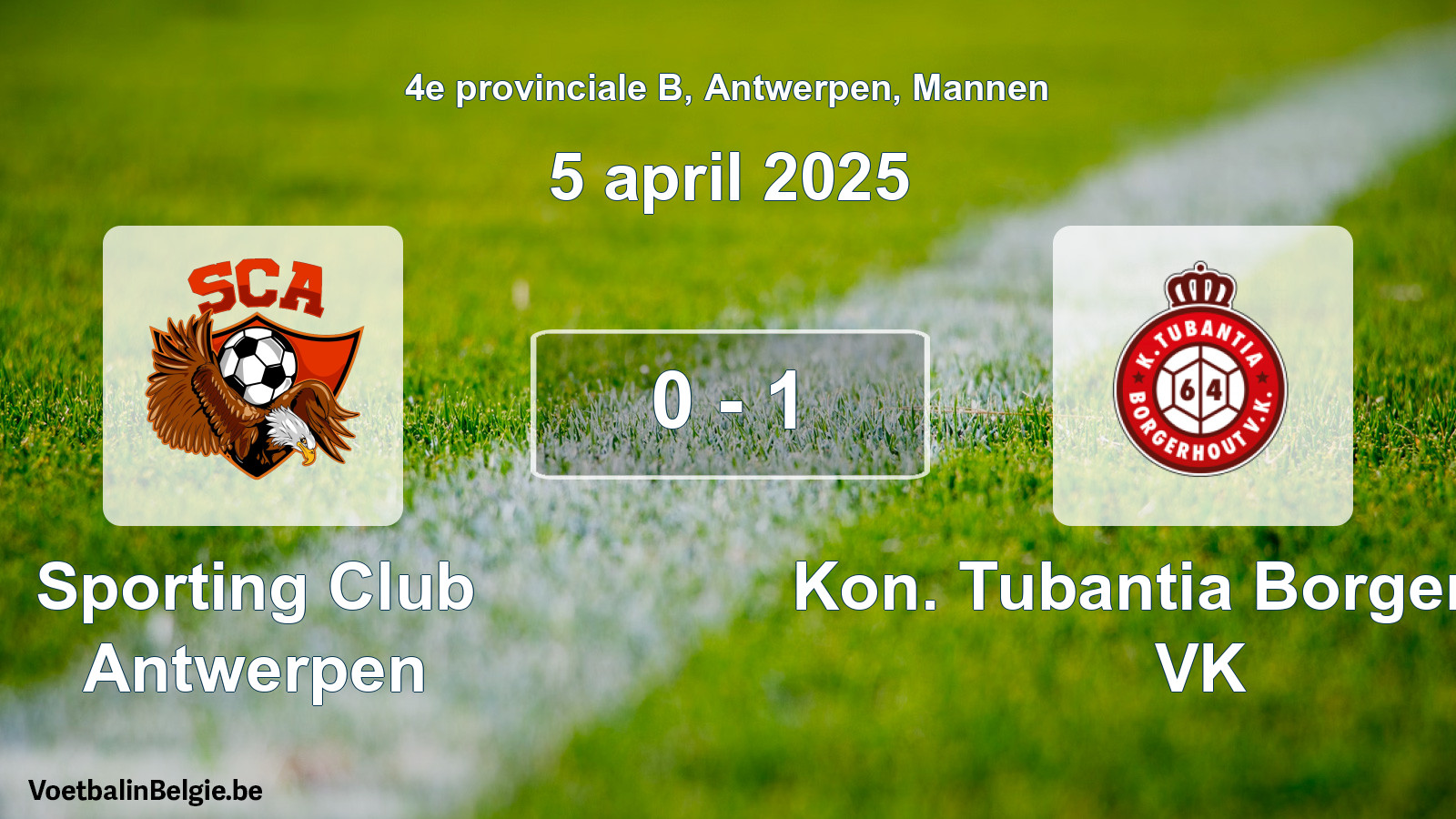 Gespeelde wedstrijd mannenvoetbal: Sporting Club Antwerpen - Kon. Tubantia Borgerhout VK 0 - 1 (5 april 2025)
