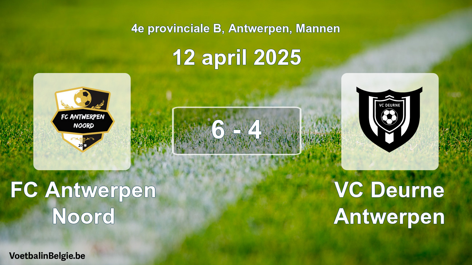 Gespeelde wedstrijd mannenvoetbal: FC Antwerpen Noord - VC Deurne Antwerpen 6 - 4 (12 april 2025)