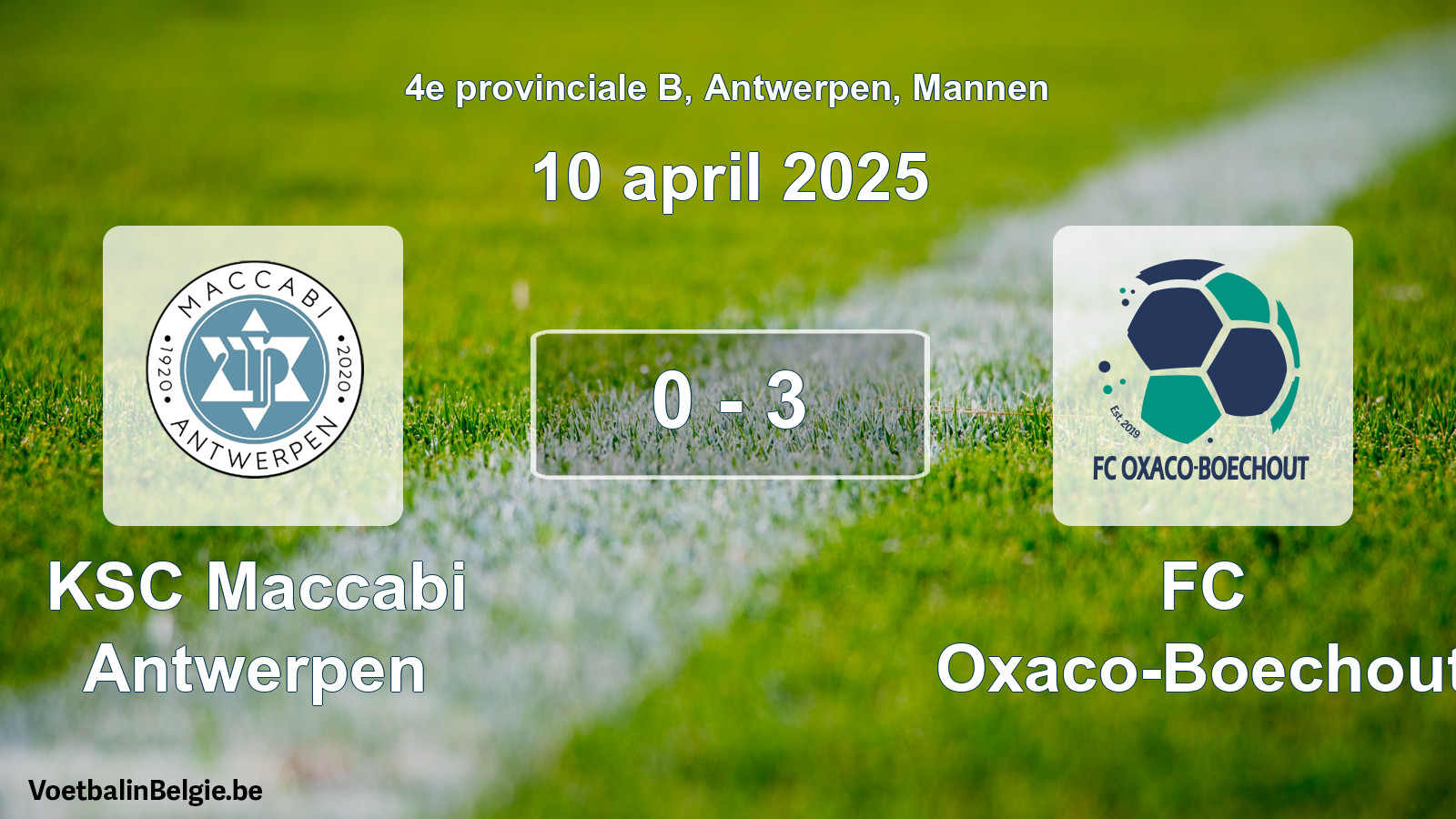 Gespeelde wedstrijd mannenvoetbal: KSC Maccabi Antwerpen - FC Oxaco-Boechout 0 - 3 (10 april 2025)