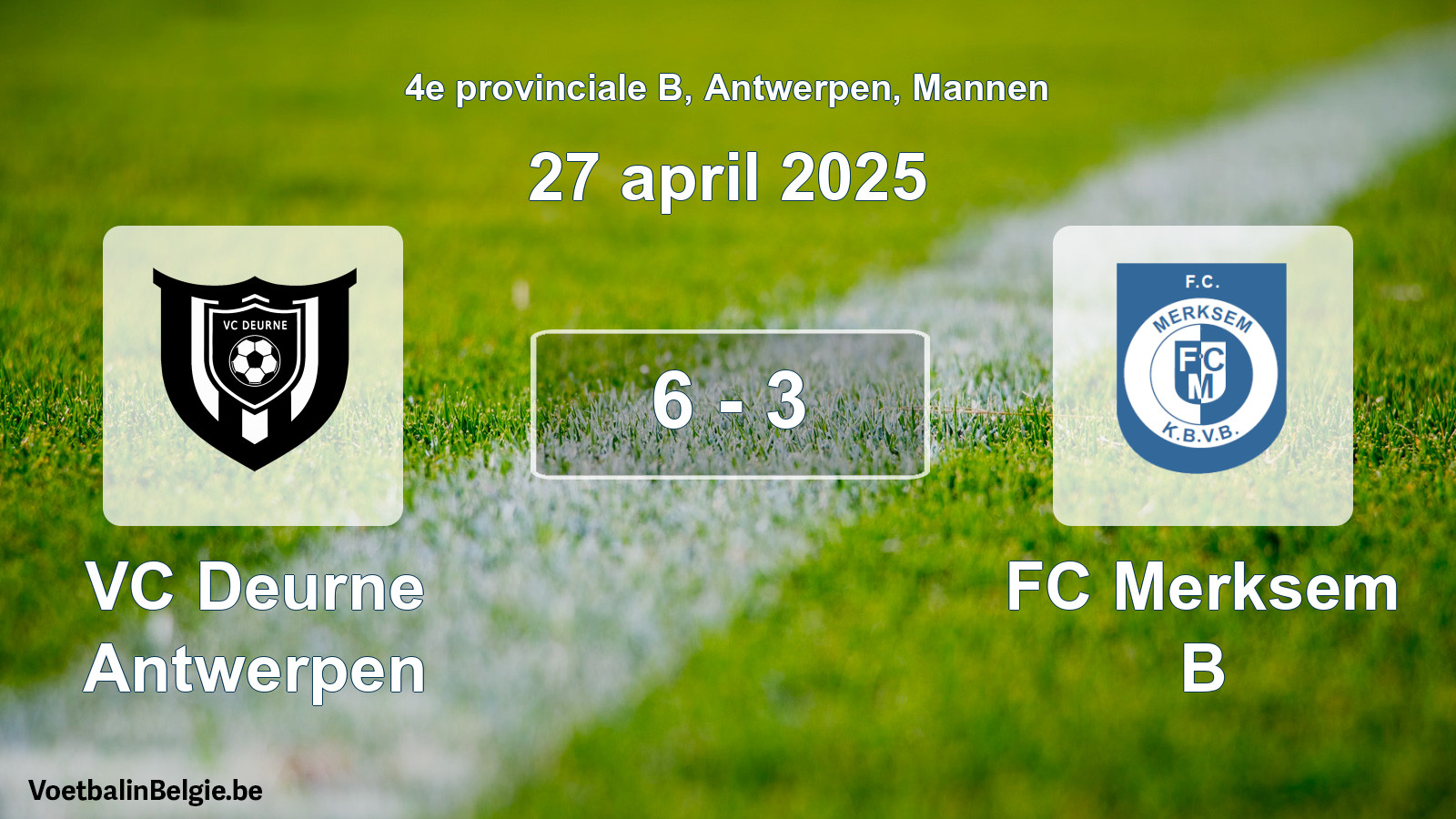 Gespeelde wedstrijd mannenvoetbal: VC Deurne Antwerpen - FC Merksem B 6 - 3 (27 april 2025)