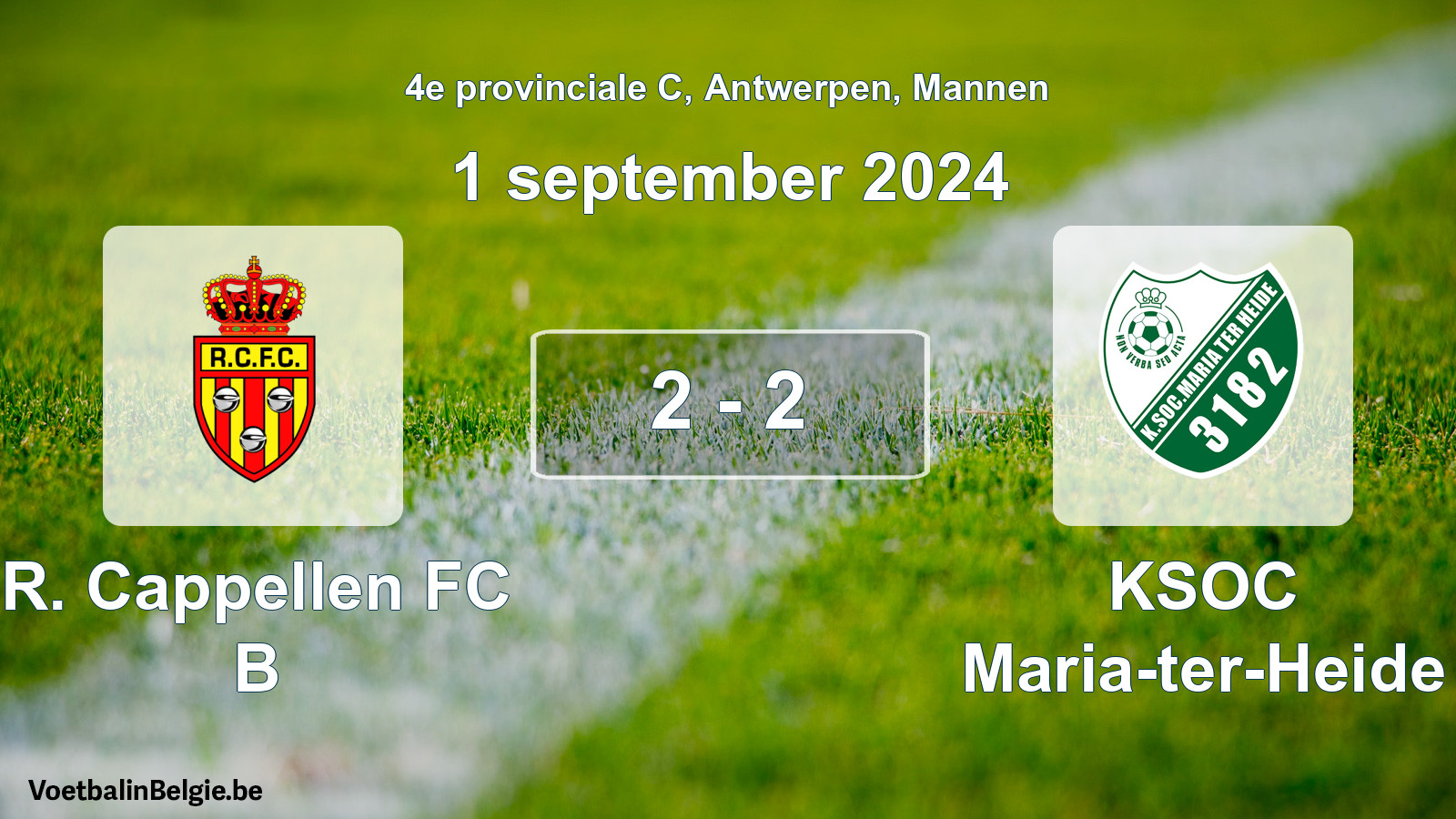 Gespeelde wedstrijd mannenvoetbal: R. Cappellen FC B - KSOC Maria-ter-Heide 2 - 2 (1 september 2024)
