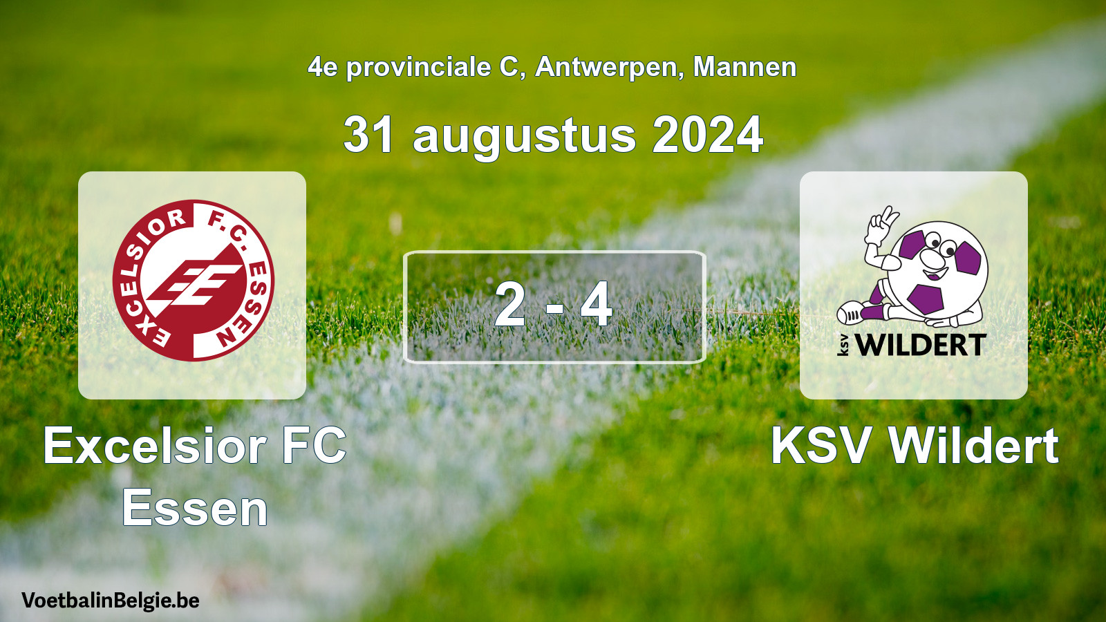 Gespeelde wedstrijd mannenvoetbal: Excelsior FC Essen - KSV Wildert 2 - 4 (31 augustus 2024)