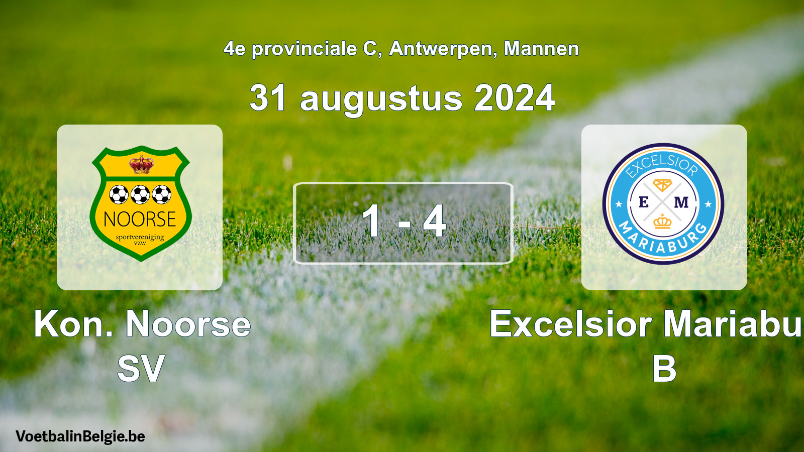 Gespeelde wedstrijd mannenvoetbal: Kon. Noorse SV - Excelsior Mariaburg B 1 - 4 (31 augustus 2024)