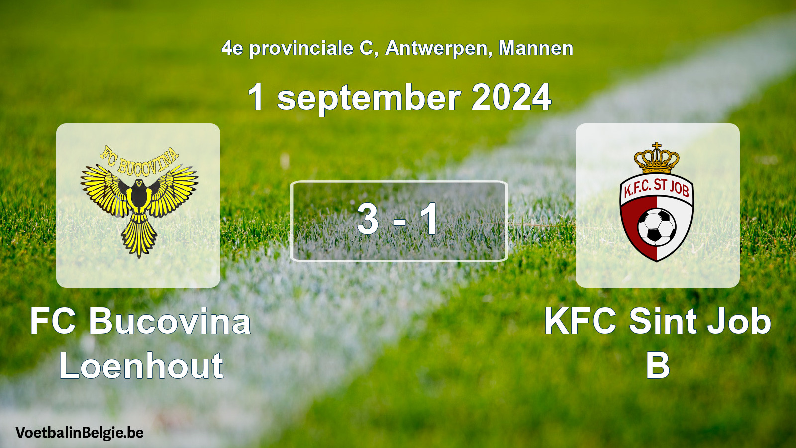 Gespeelde wedstrijd mannenvoetbal: FC Bucovina Loenhout - KFC Sint Job B 3 - 1 (1 september 2024)