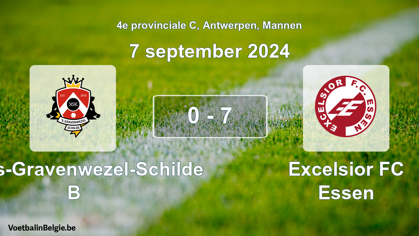 Gespeelde wedstrijd mannenvoetbal: KSK 's-Gravenwezel-Schilde B - Excelsior FC Essen 0 - 7 (7 september 2024)