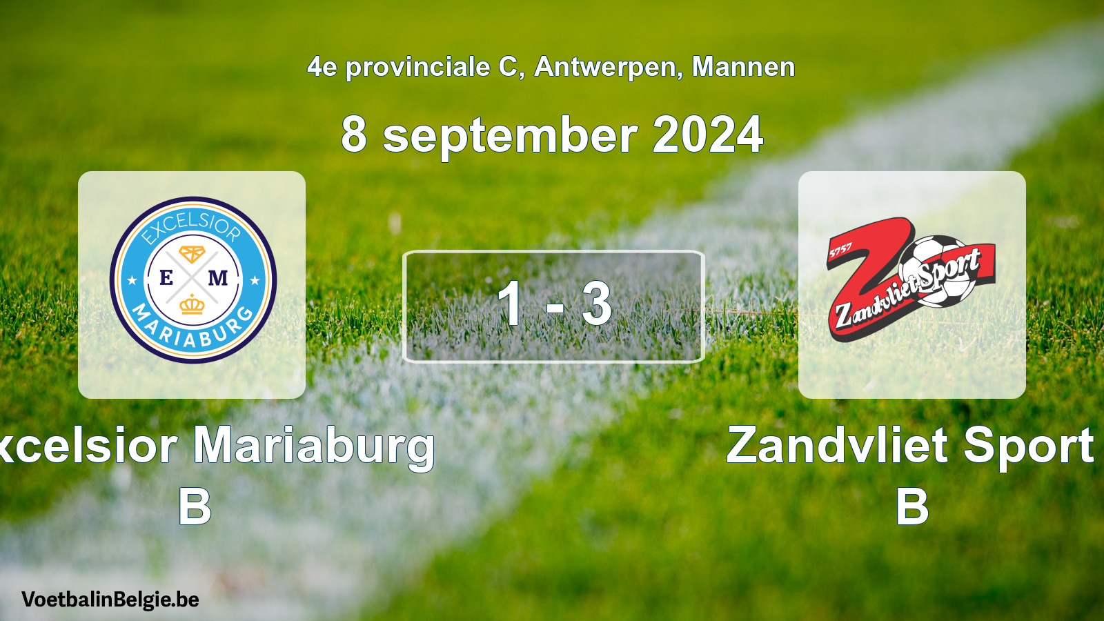 Gespeelde wedstrijd mannenvoetbal: Excelsior Mariaburg B - Zandvliet Sport B 1 - 3 (8 september 2024)