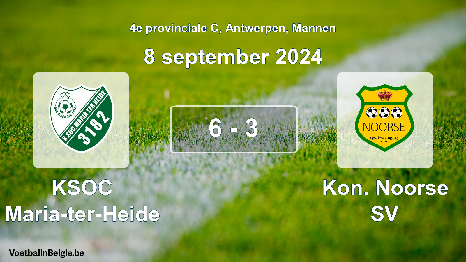 Gespeelde wedstrijd mannenvoetbal: KSOC Maria-ter-Heide - Kon. Noorse SV 6 - 3 (8 september 2024)