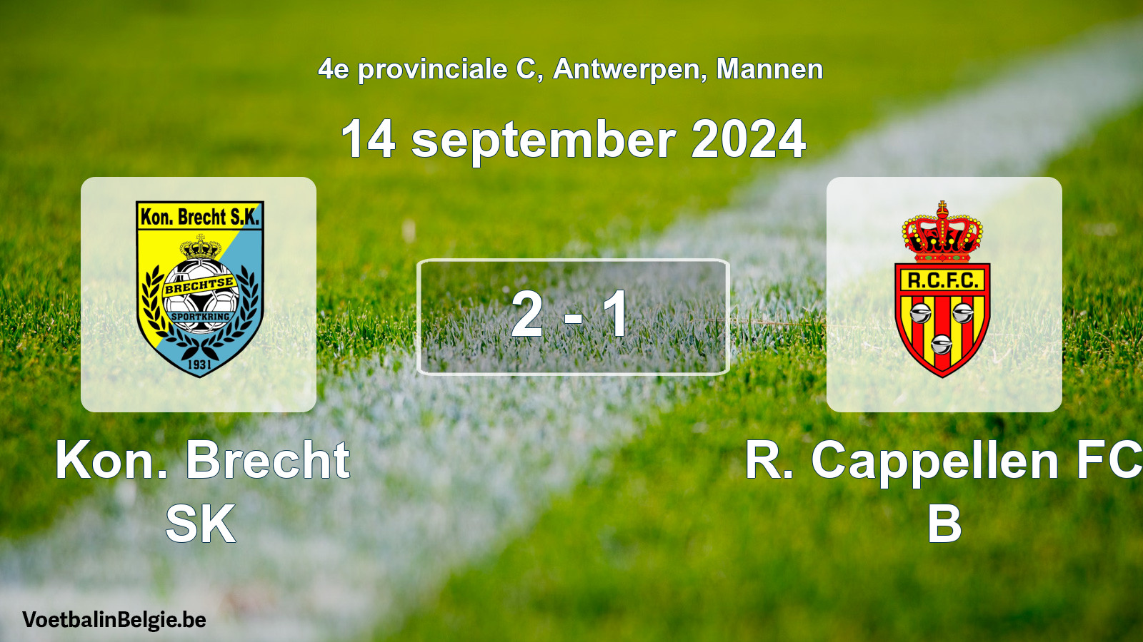 Gespeelde wedstrijd mannenvoetbal: Kon. Brecht SK - R. Cappellen FC B 2 - 1 (14 september 2024)