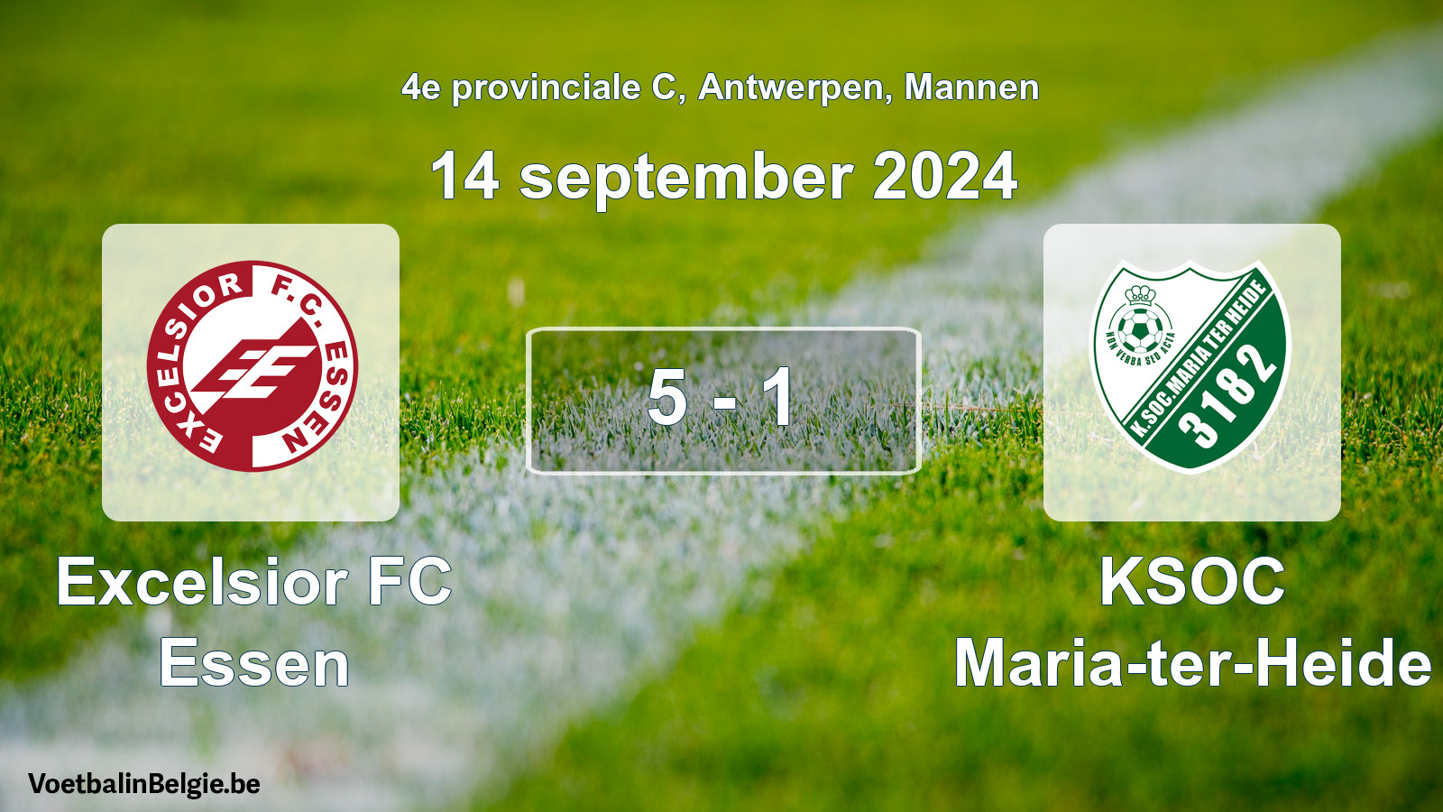 Gespeelde wedstrijd mannenvoetbal: Excelsior FC Essen - KSOC Maria-ter-Heide 5 - 1 (14 september 2024)