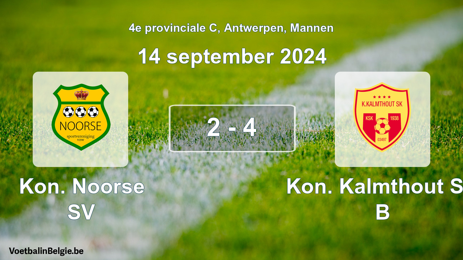 Gespeelde wedstrijd mannenvoetbal: Kon. Noorse SV - Kon. Kalmthout SK B 2 - 4 (14 september 2024)