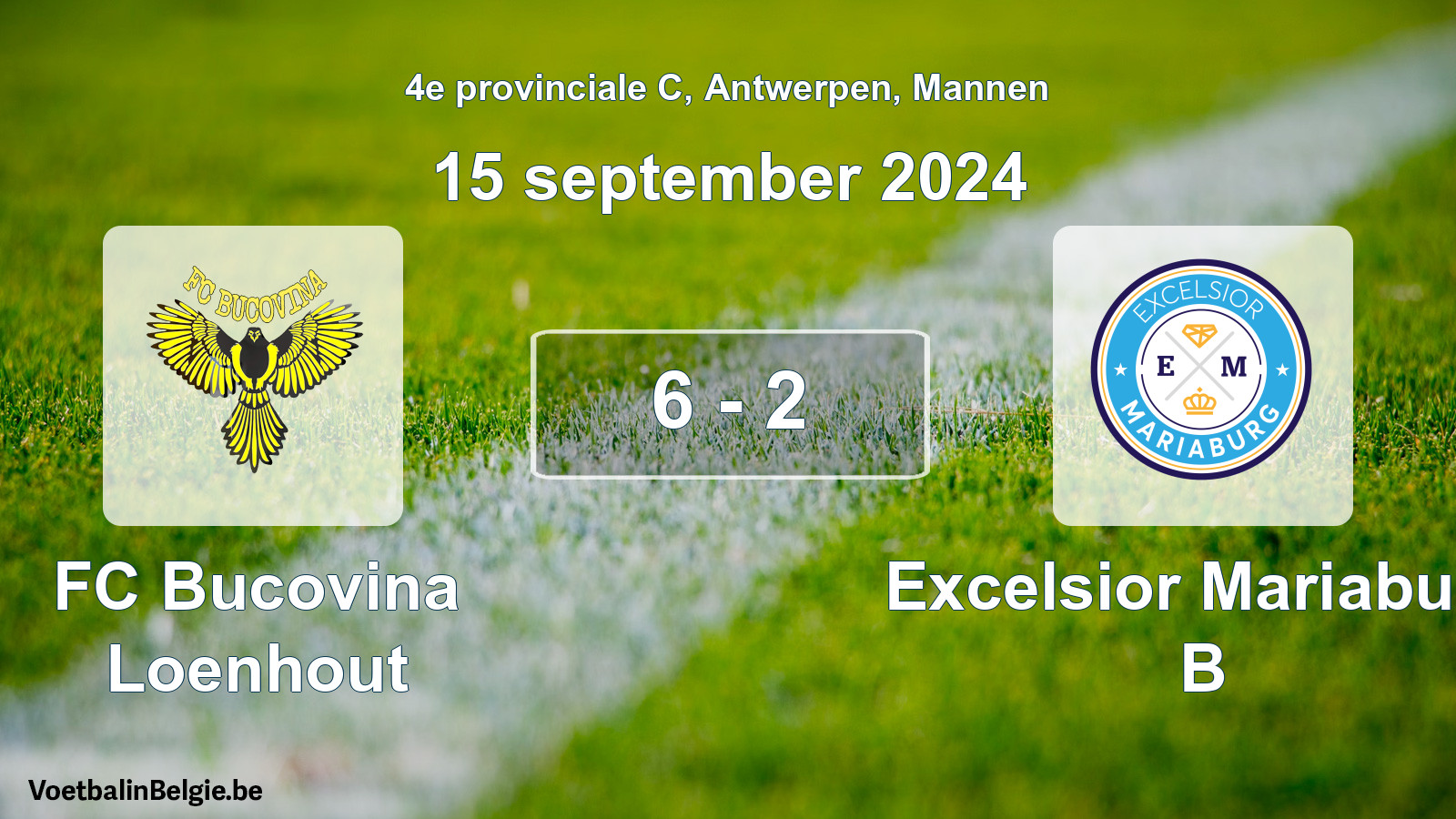 Gespeelde wedstrijd mannenvoetbal: FC Bucovina Loenhout - Excelsior Mariaburg B 6 - 2 (15 september 2024)