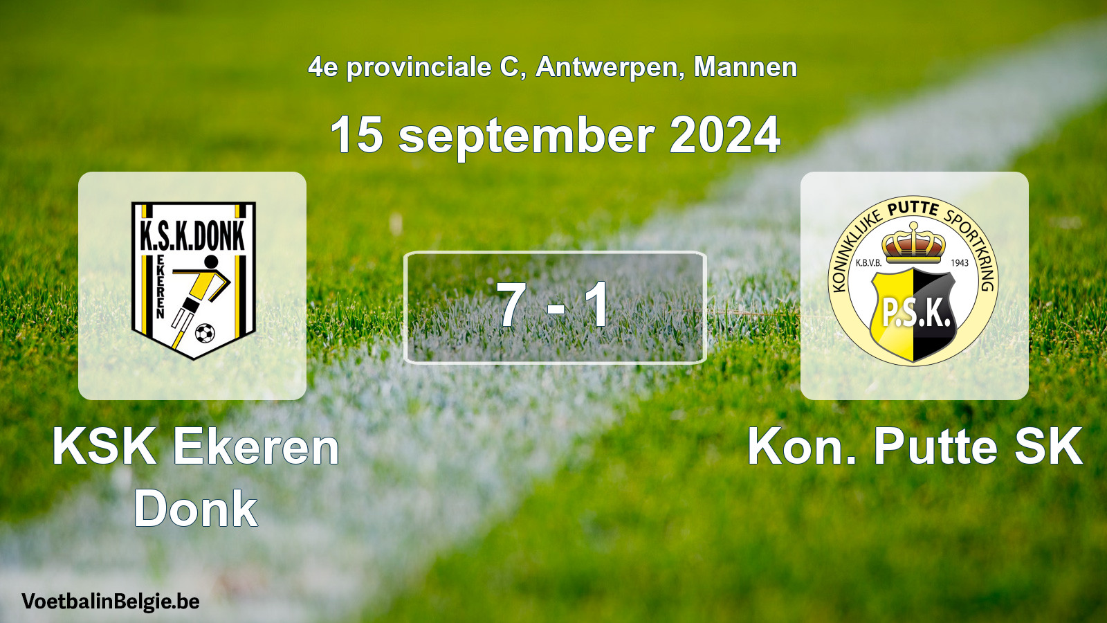 Gespeelde wedstrijd mannenvoetbal: KSK Ekeren Donk - Kon. Putte SK 7 - 1 (15 september 2024)