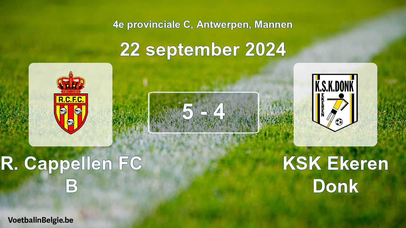 Match joué football hommes: R. Cappellen FC B - KSK Ekeren Donk 5 - 4 (22 septembre 2024)