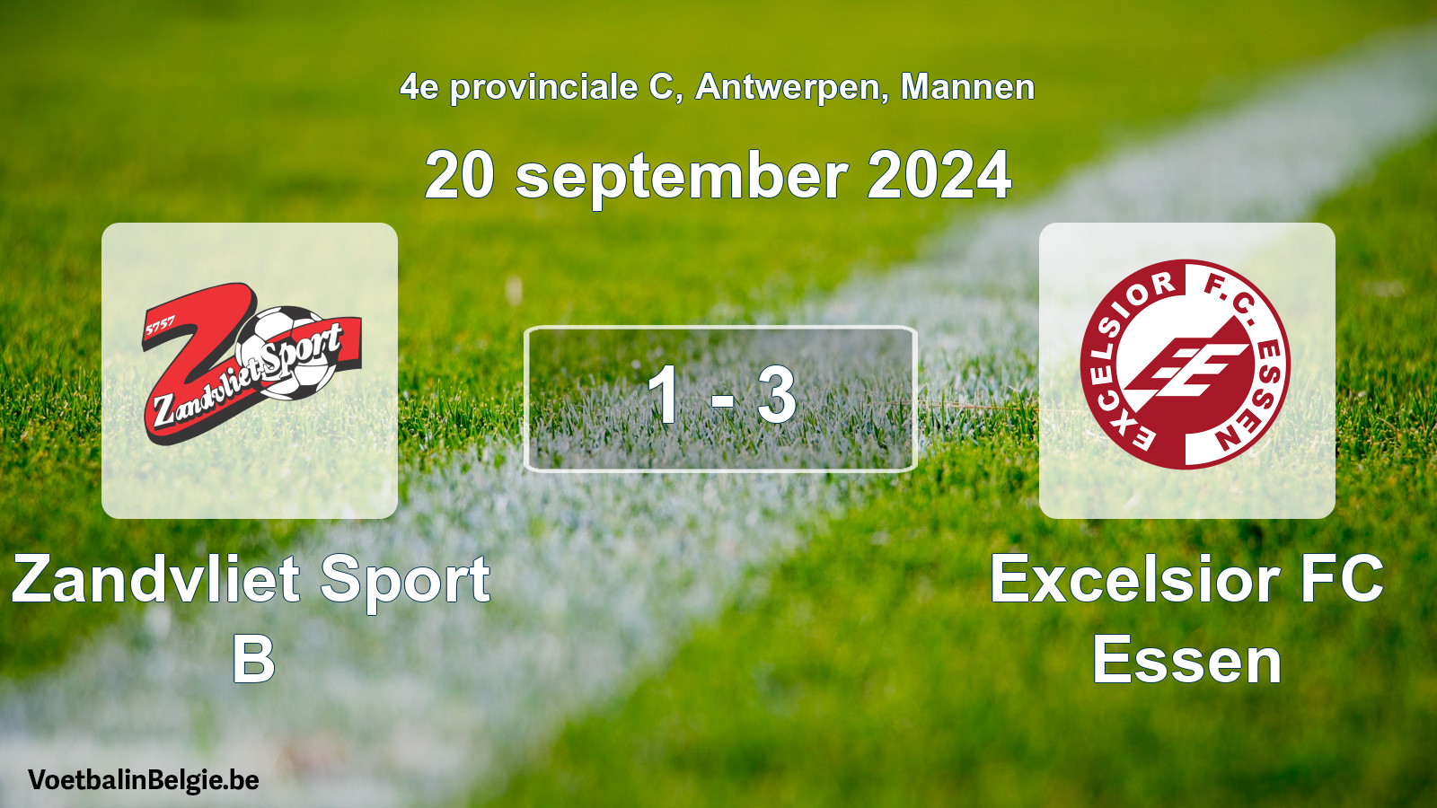 Gespeelde wedstrijd mannenvoetbal: Zandvliet Sport B - Excelsior FC Essen 1 - 3 (20 september 2024)