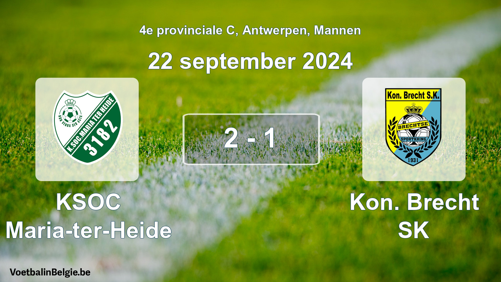 Gespeelde wedstrijd mannenvoetbal: KSOC Maria-ter-Heide - Kon. Brecht SK 2 - 1 (22 september 2024)