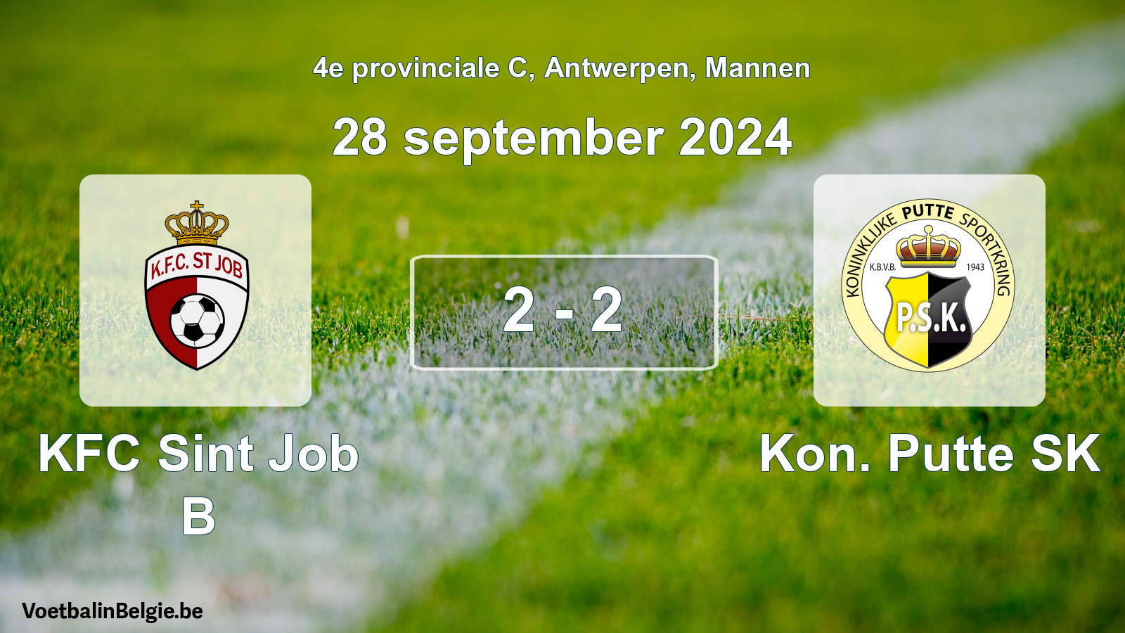 Gespeelde wedstrijd mannenvoetbal: KFC Sint Job B - Kon. Putte SK 2 - 2 (28 september 2024)