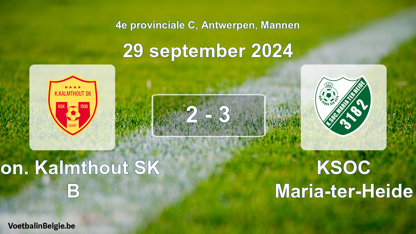 Gespeelde wedstrijd mannenvoetbal: Kon. Kalmthout SK B - KSOC Maria-ter-Heide 2 - 3 (29 september 2024)