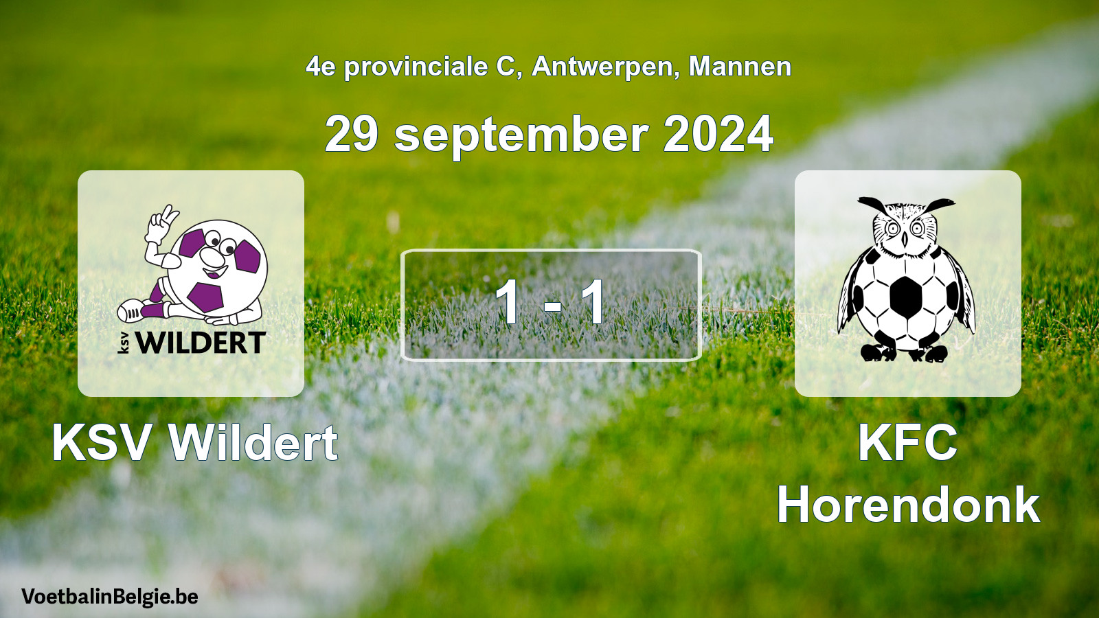 Gespeelde wedstrijd mannenvoetbal: KSV Wildert - KFC Horendonk 1 - 1 (29 september 2024)