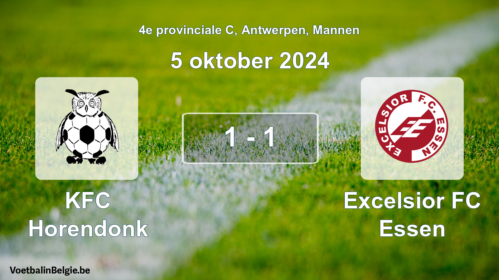 Gespeelde wedstrijd mannenvoetbal: KFC Horendonk - Excelsior FC Essen 1 - 1 (5 oktober 2024)