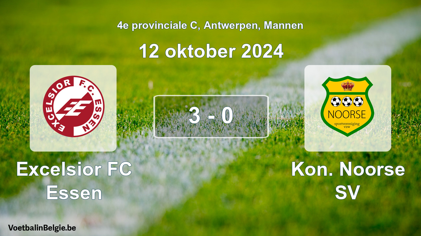 Gespeelde wedstrijd mannenvoetbal: Excelsior FC Essen - Kon. Noorse SV 3 - 0 (12 oktober 2024)