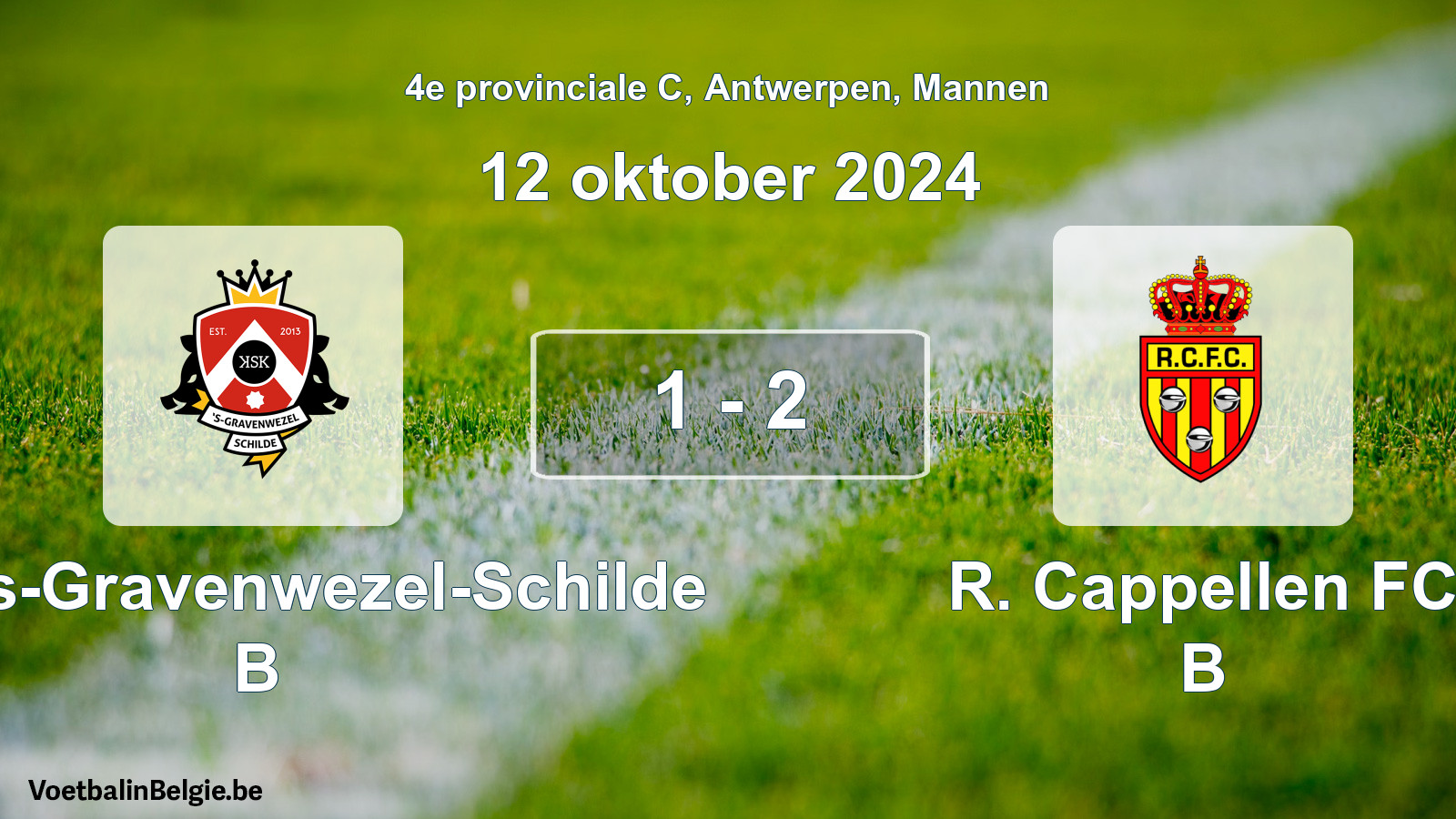 Match joué football hommes: KSK 's-Gravenwezel-Schilde B - R. Cappellen FC B 1 - 2 (12 octobre 2024)