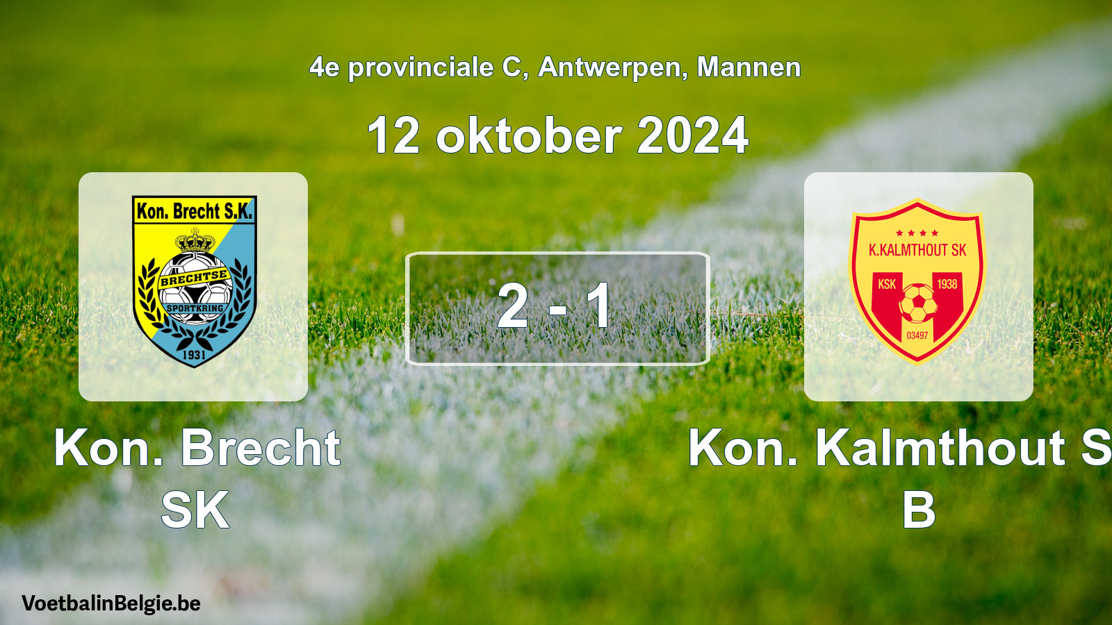 Gespeelde wedstrijd mannenvoetbal: Kon. Brecht SK - Kon. Kalmthout SK B 2 - 1 (12 oktober 2024)