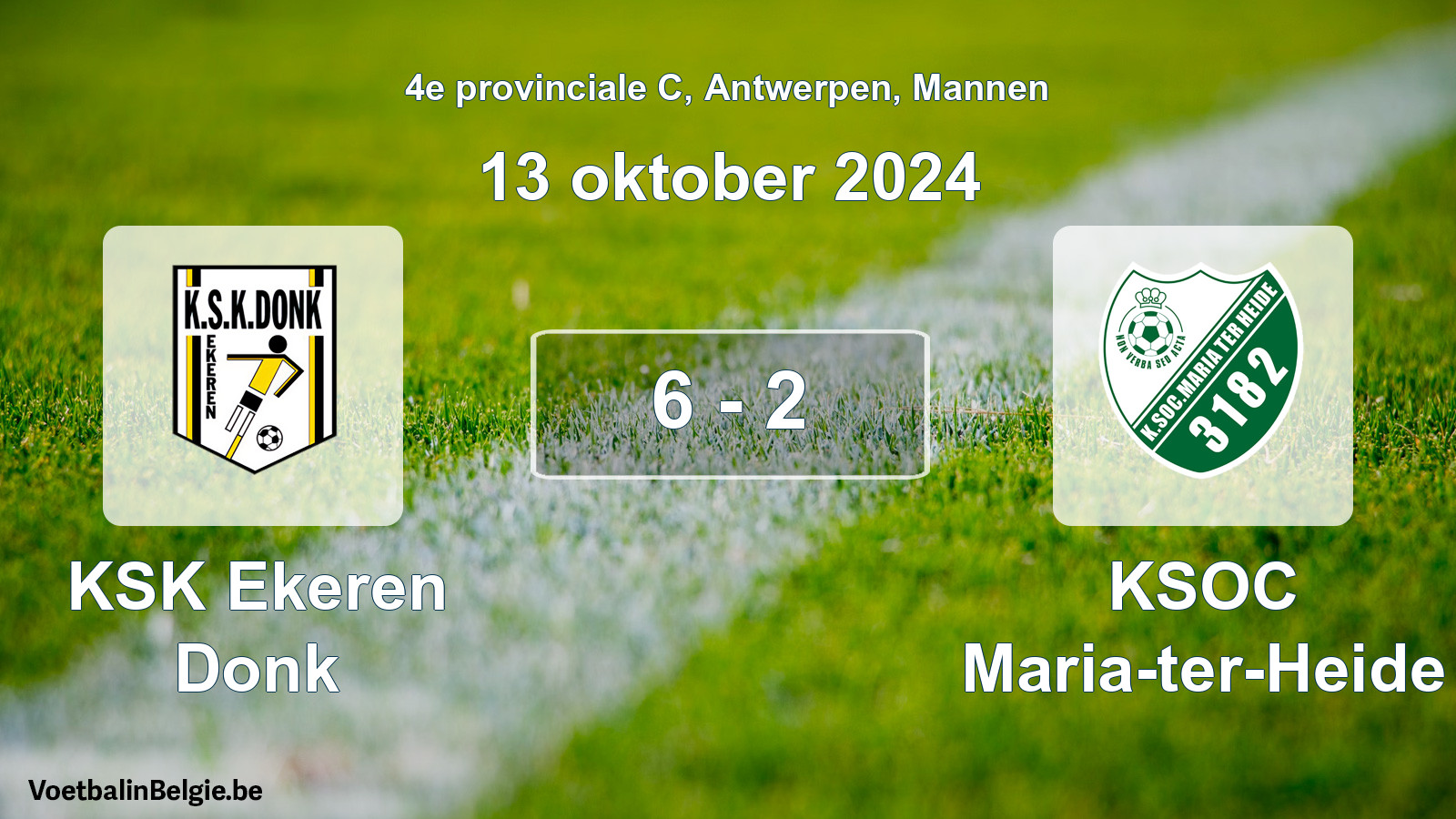 Gespeelde wedstrijd mannenvoetbal: KSK Ekeren Donk - KSOC Maria-ter-Heide 6 - 2 (13 oktober 2024)