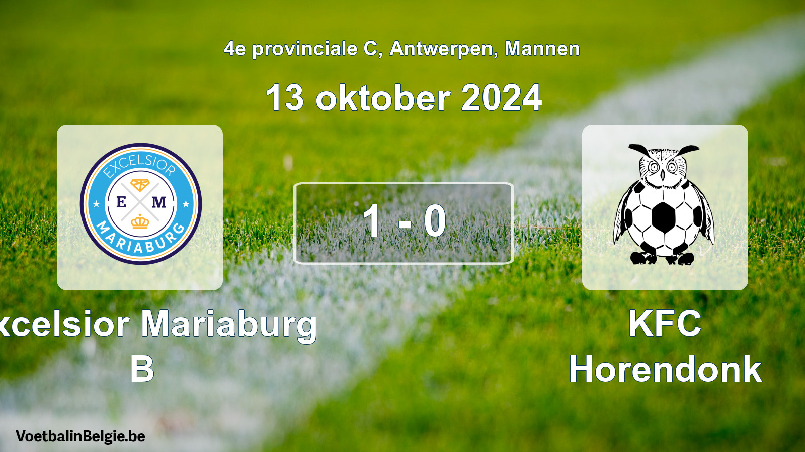 Gespeelde wedstrijd mannenvoetbal: Excelsior Mariaburg B - KFC Horendonk 1 - 0 (13 oktober 2024)