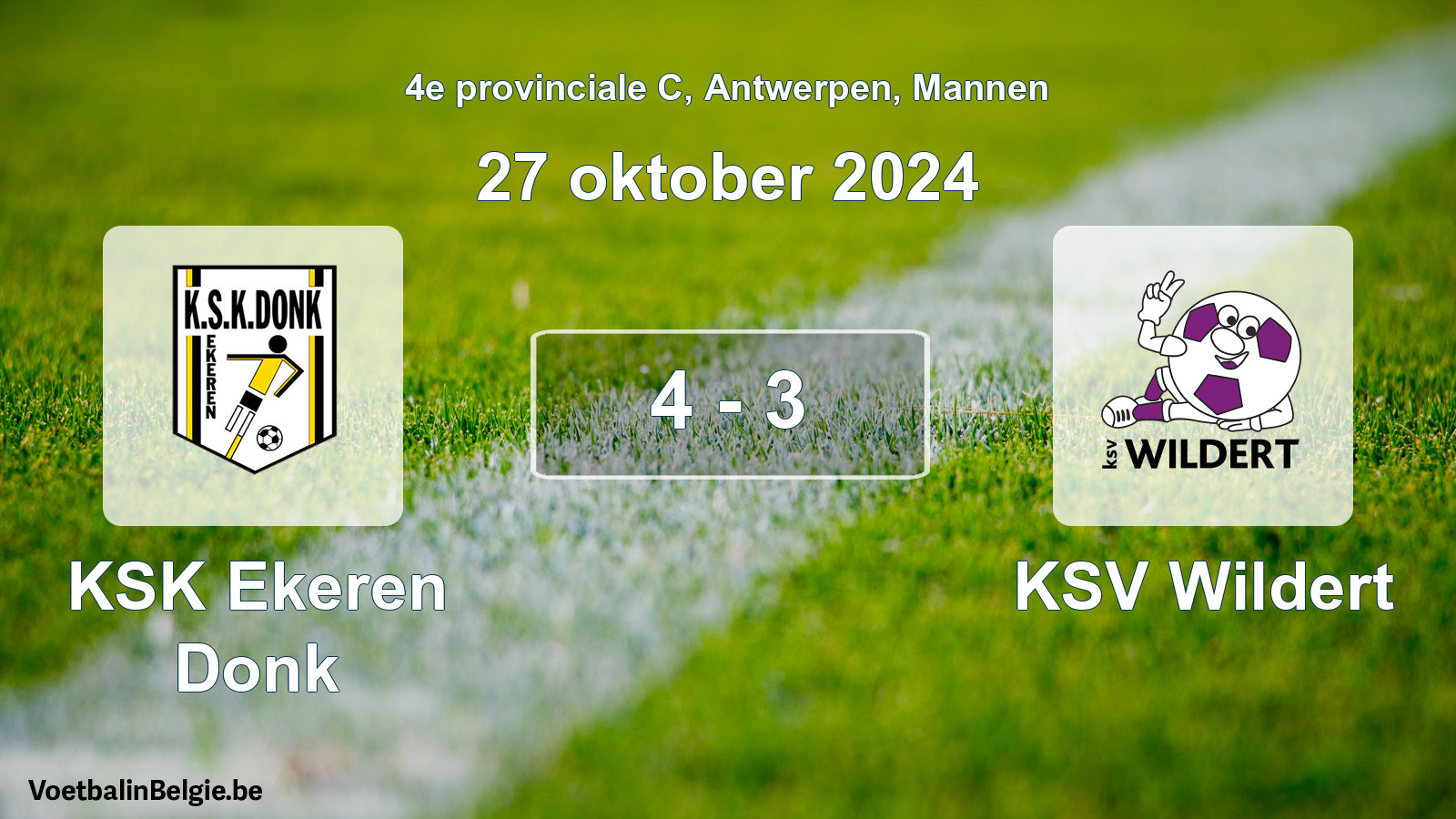Gespeelde wedstrijd mannenvoetbal: KSK Ekeren Donk - KSV Wildert 4 - 3 (27 oktober 2024)